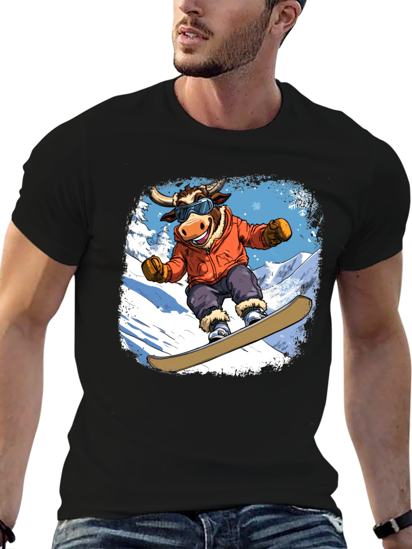 Snowboarding Bull Graphic Tee