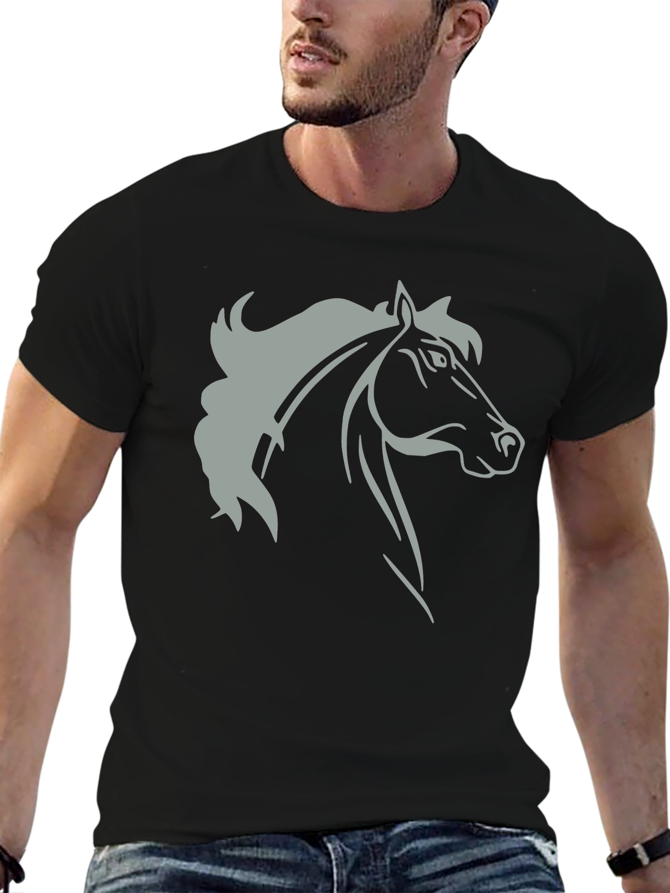 Horse Head Graphic Print T-Shirt