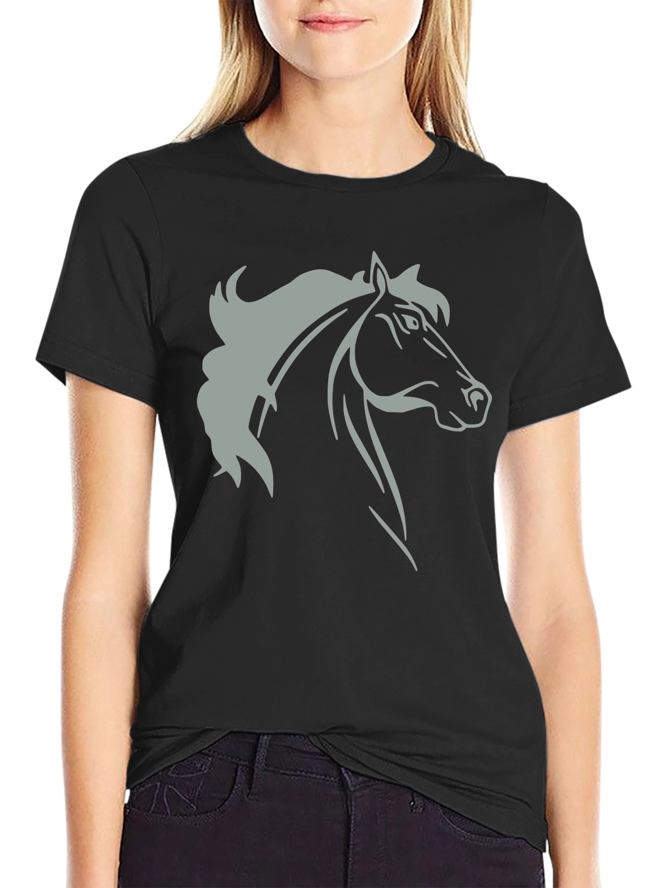 Horse Head Graphic Print T-Shirt