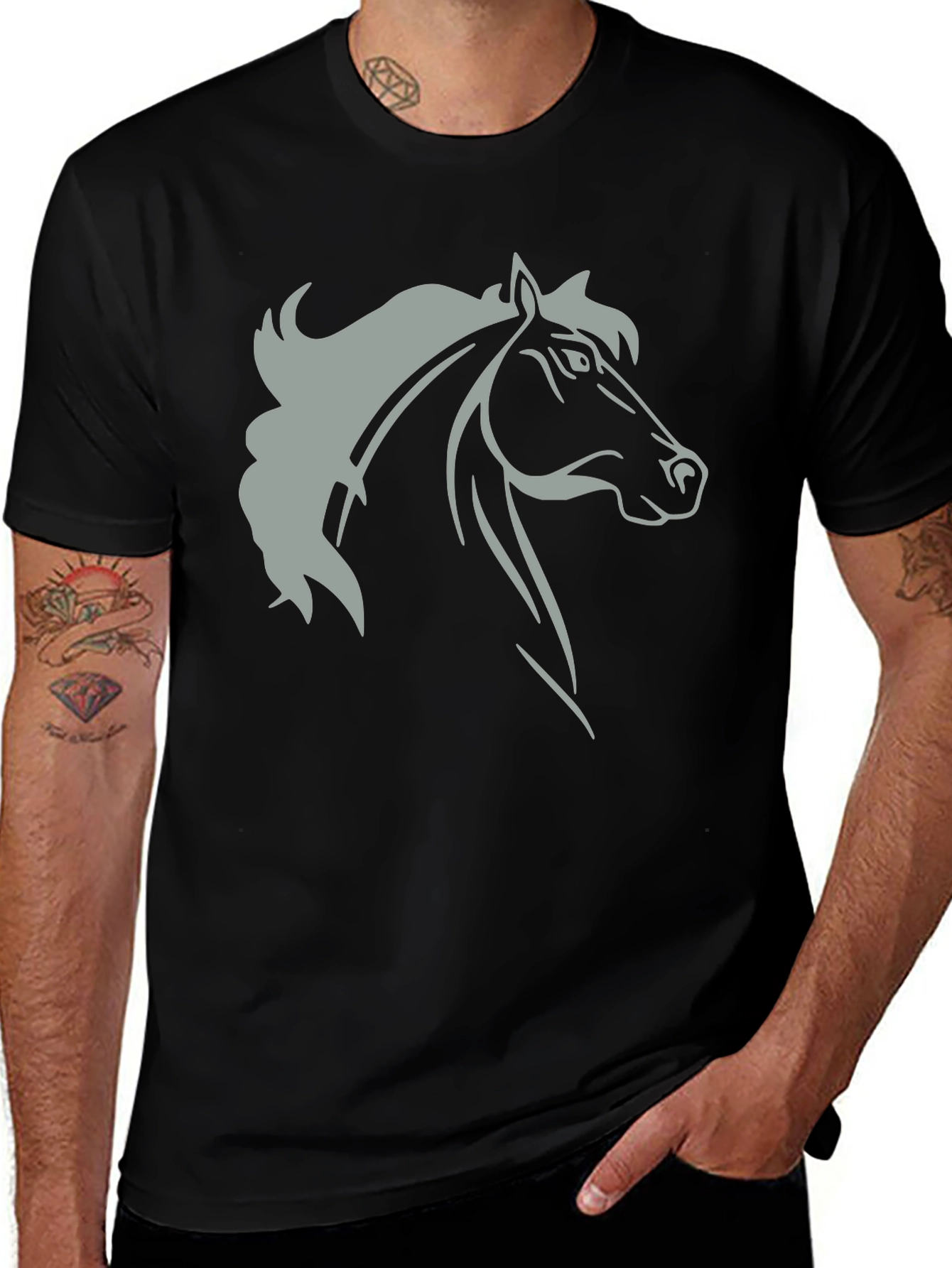 Horse Head Graphic Print T-Shirt