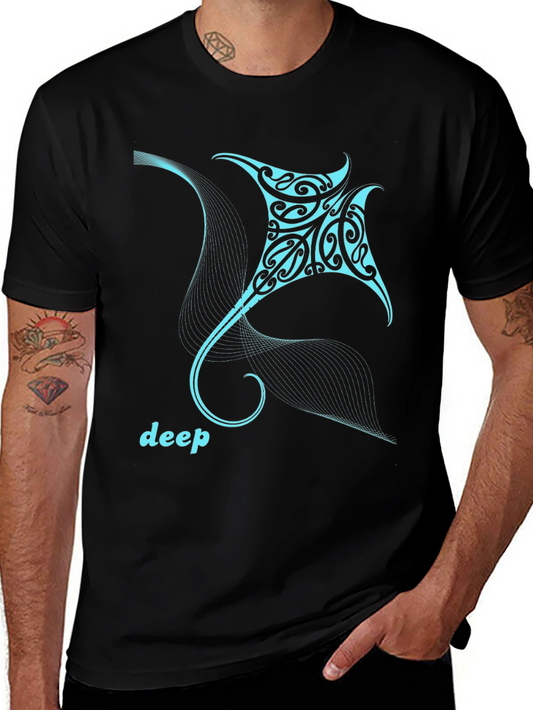 Manta Ray Graphic Tee - Deep Sea Design Black Shirt