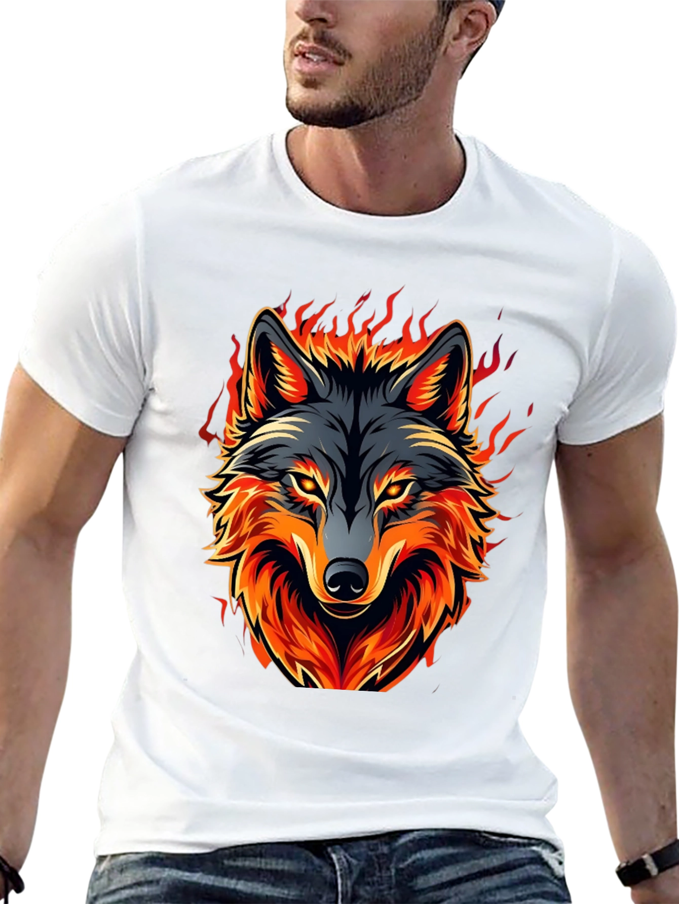Fiery Wolf Graphic Tee - Black