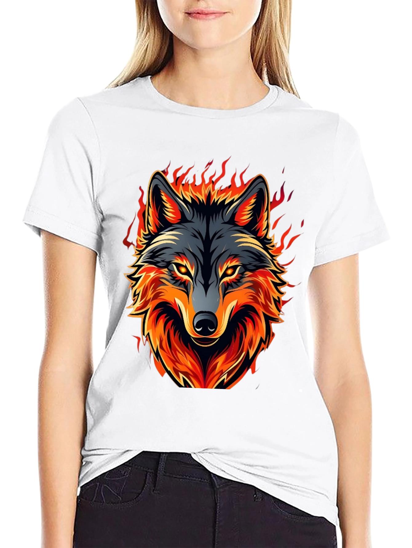 Fiery Wolf Graphic Tee - Black