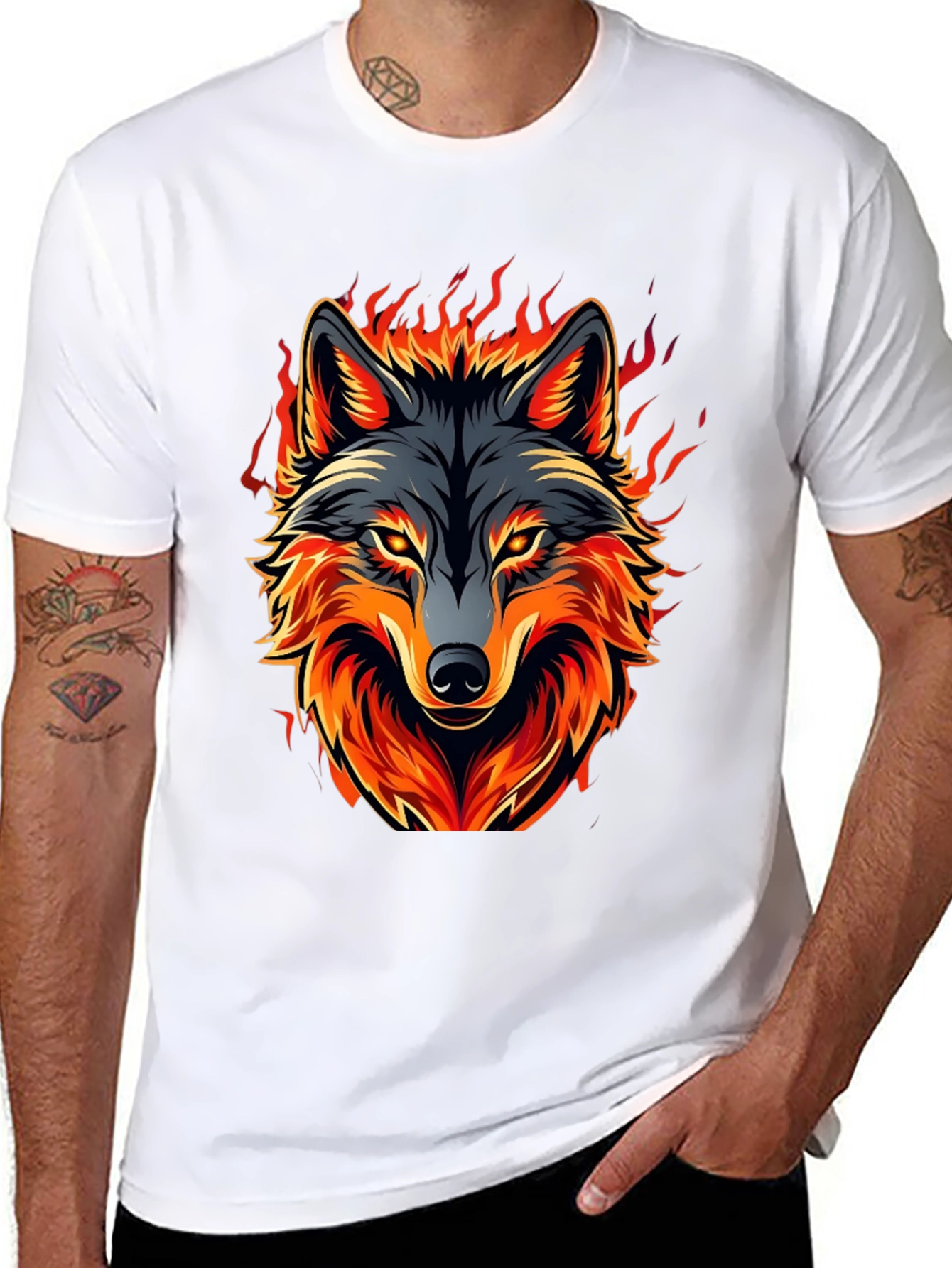 Fiery Wolf Graphic Tee - Black