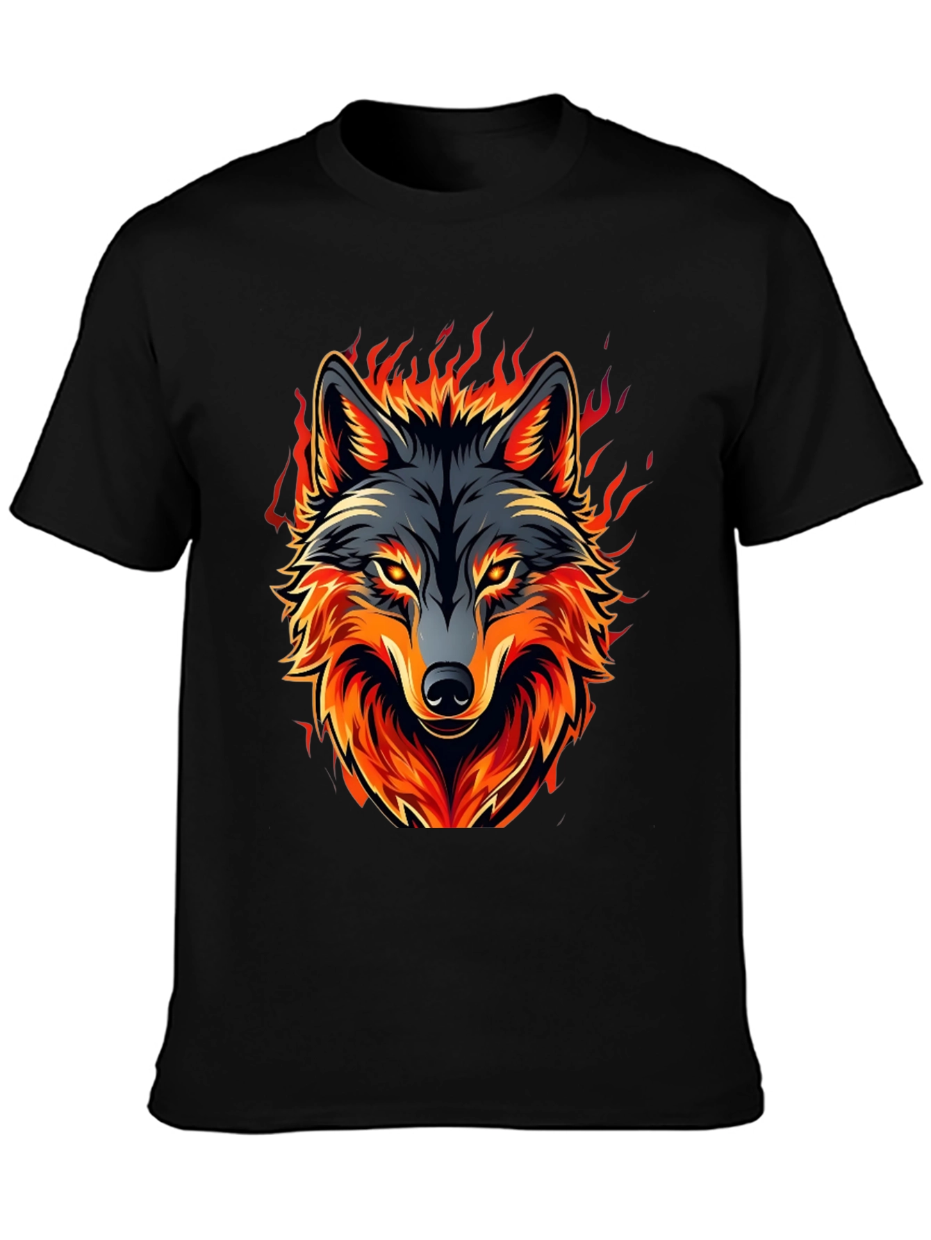 Fiery Wolf Graphic Tee - Black