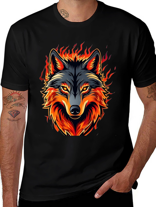 Fiery Wolf Graphic Tee - Black