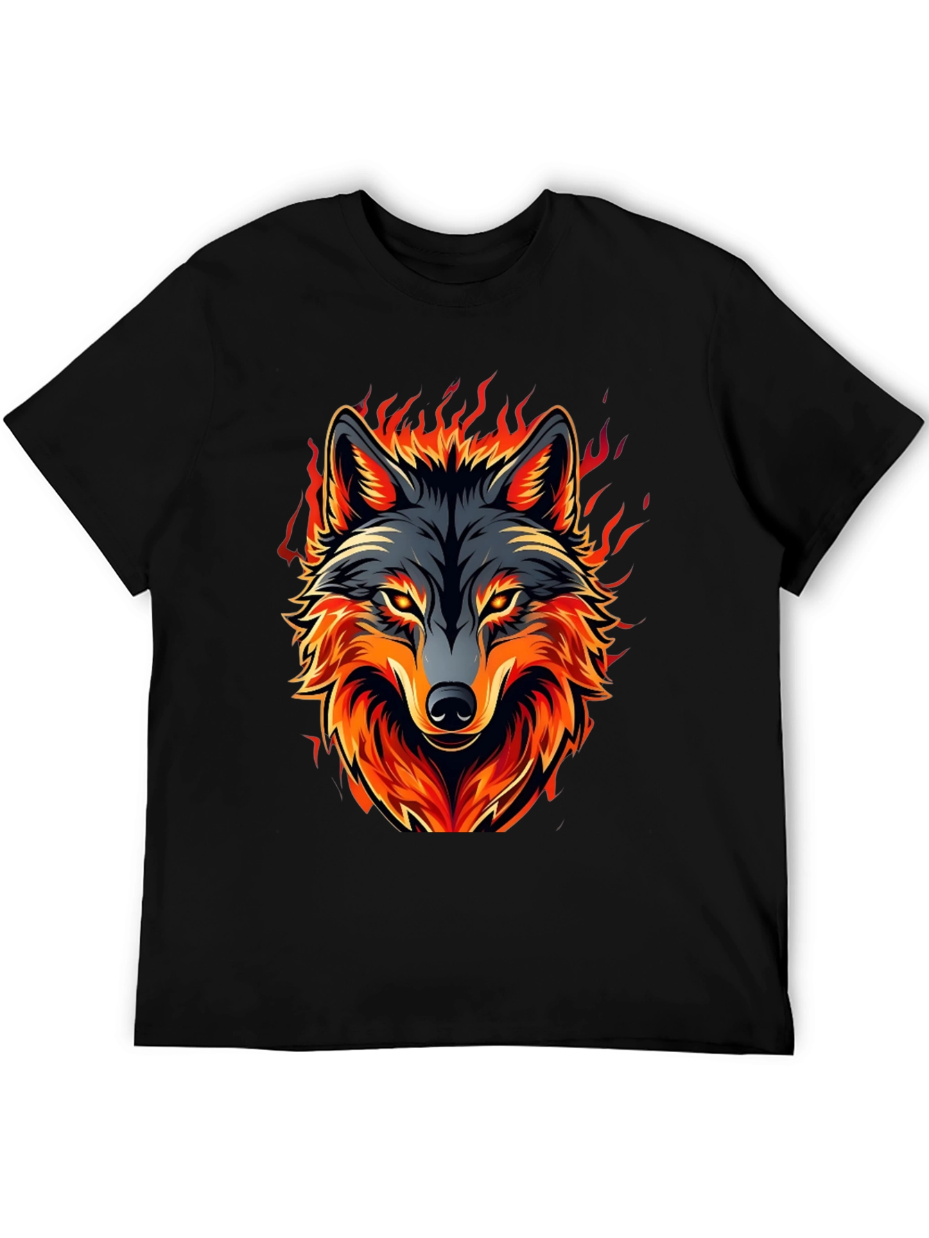 Fiery Wolf Graphic Tee - Black