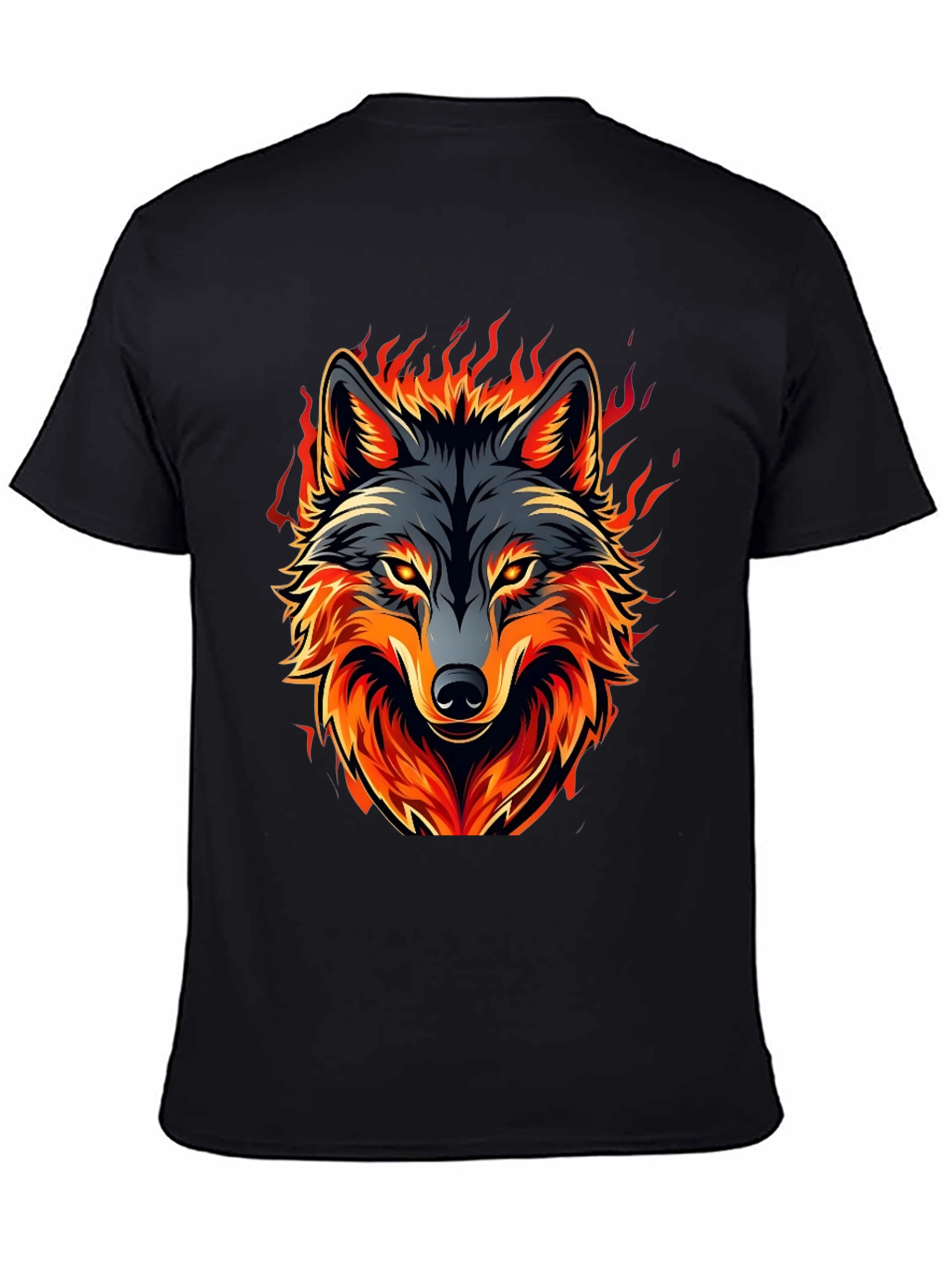 Fiery Wolf Graphic Tee - Black