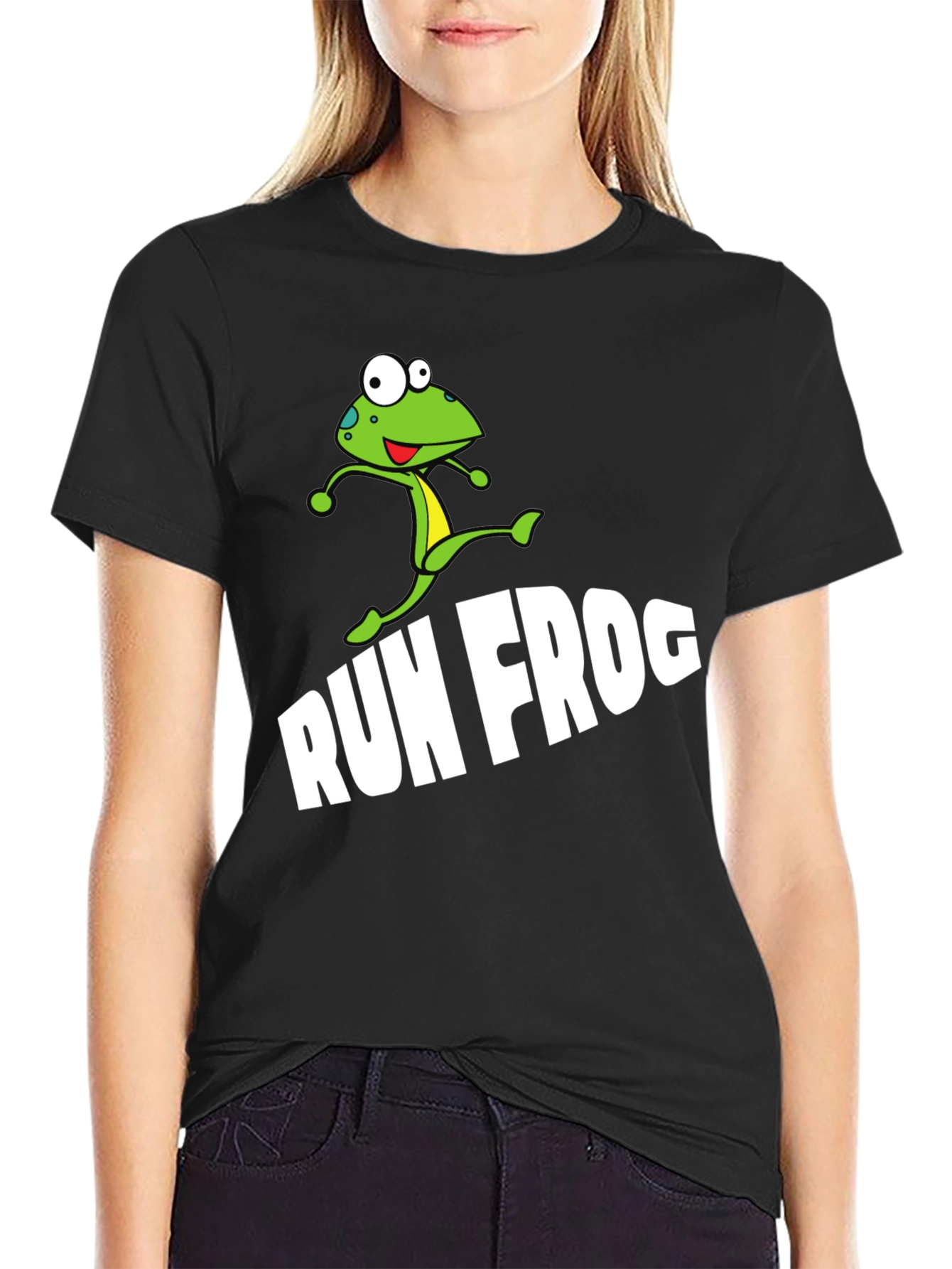 Run Frog Graphic Tee - Black Cotton Blend T-Shirt