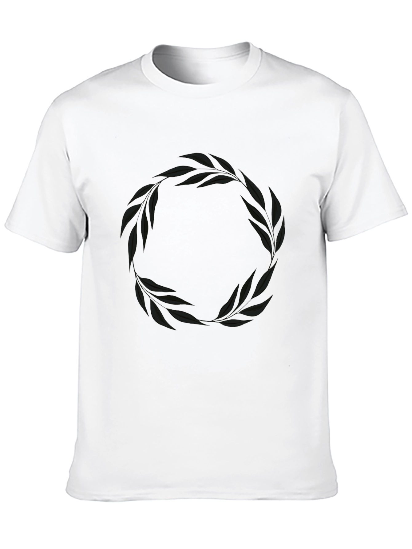 Mens Black T-Shirt with Leaf Wreath Graphic