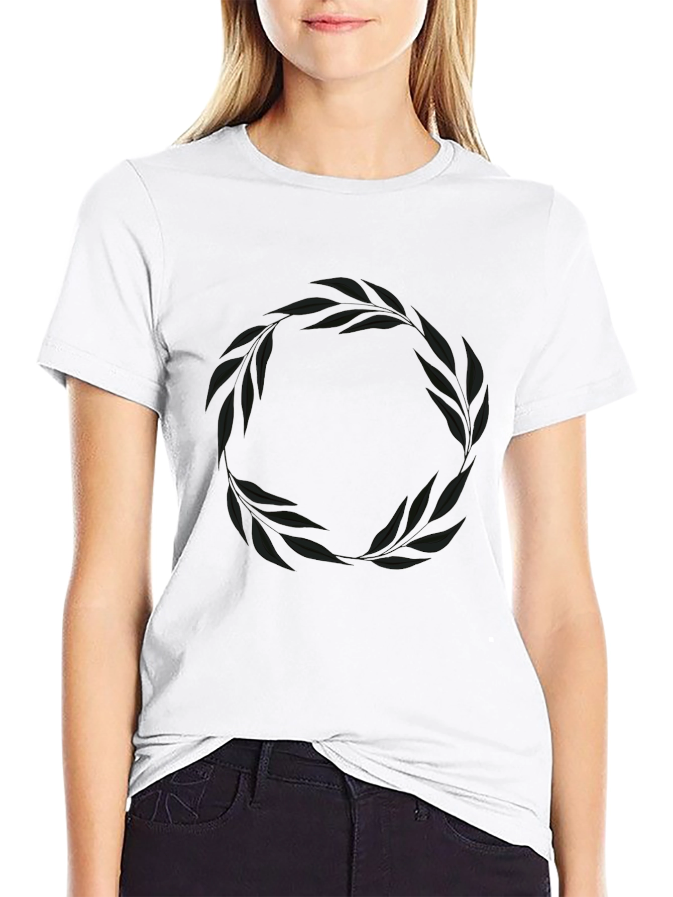 Mens Black T-Shirt with Leaf Wreath Graphic