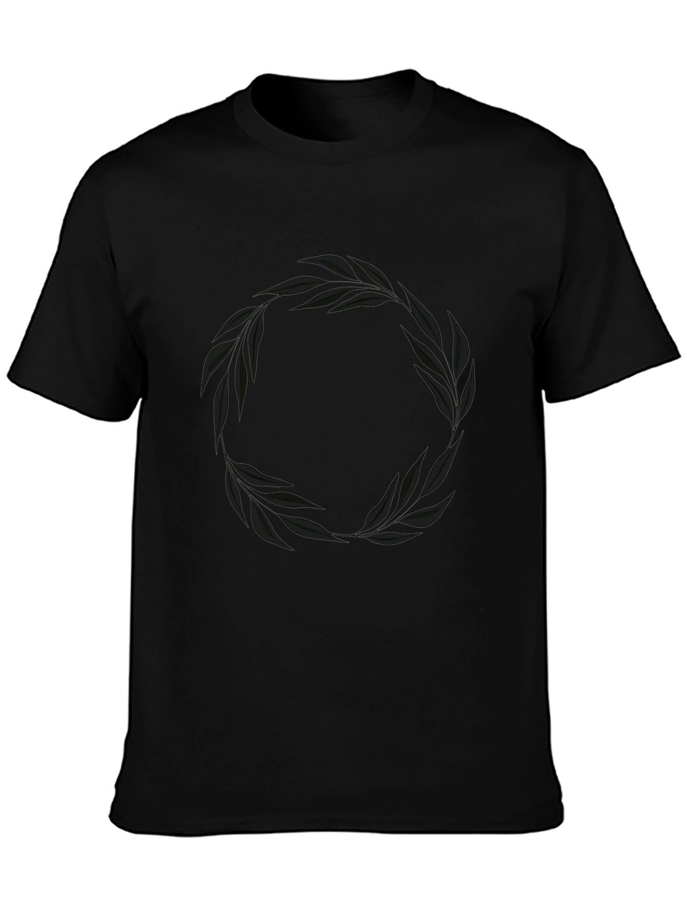 Mens Black T-Shirt with Leaf Wreath Graphic