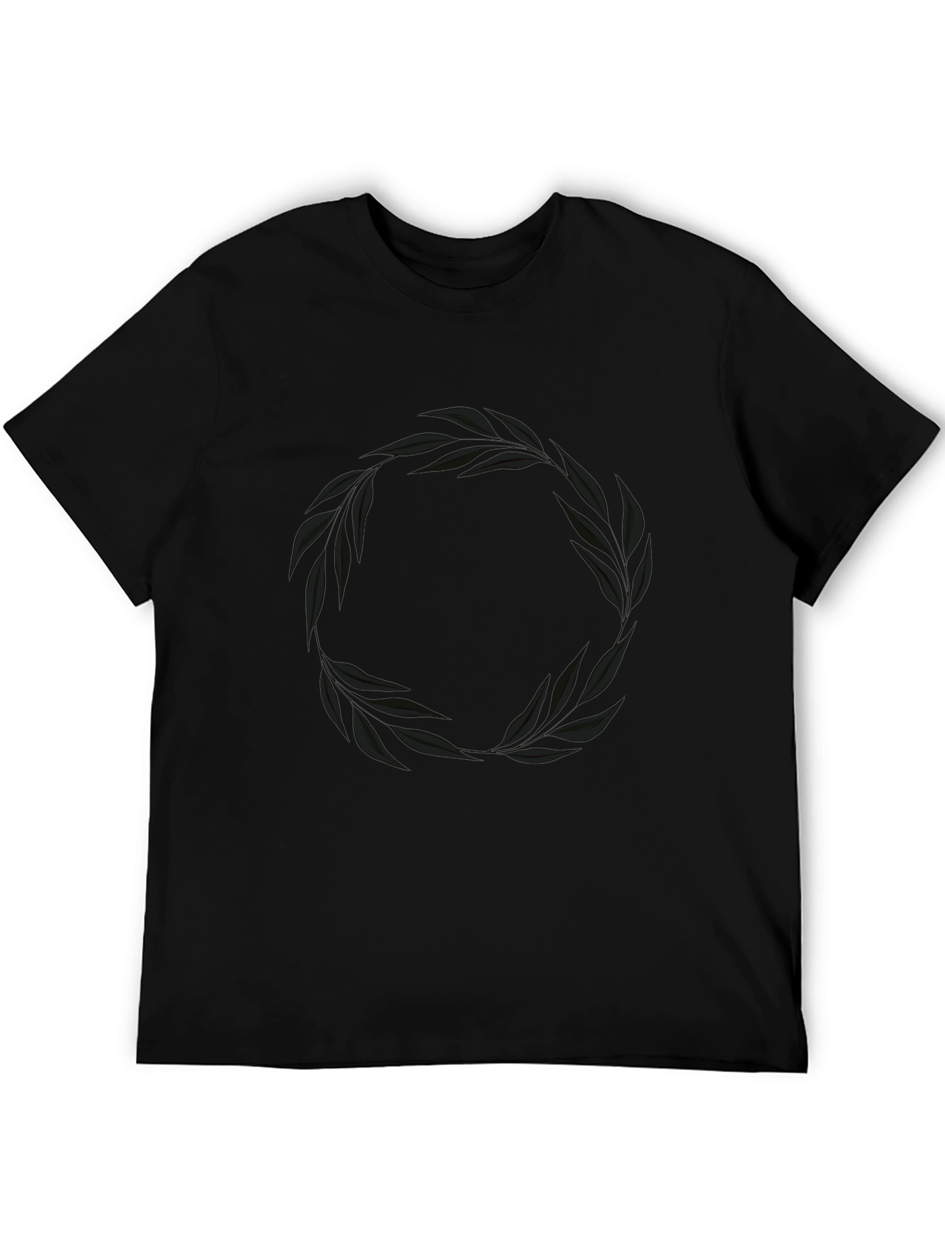 Mens Black T-Shirt with Leaf Wreath Graphic