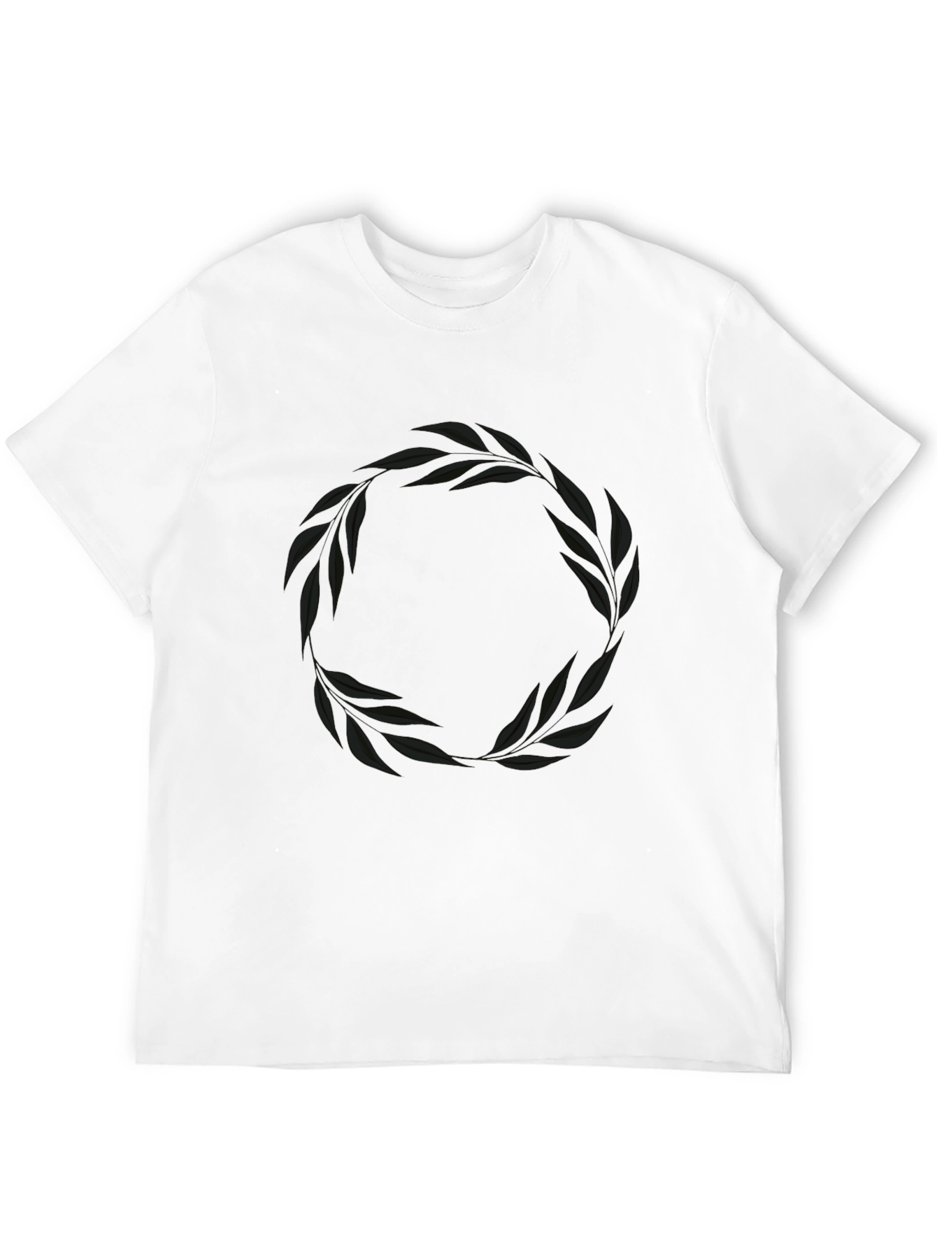Mens Black T-Shirt with Leaf Wreath Graphic