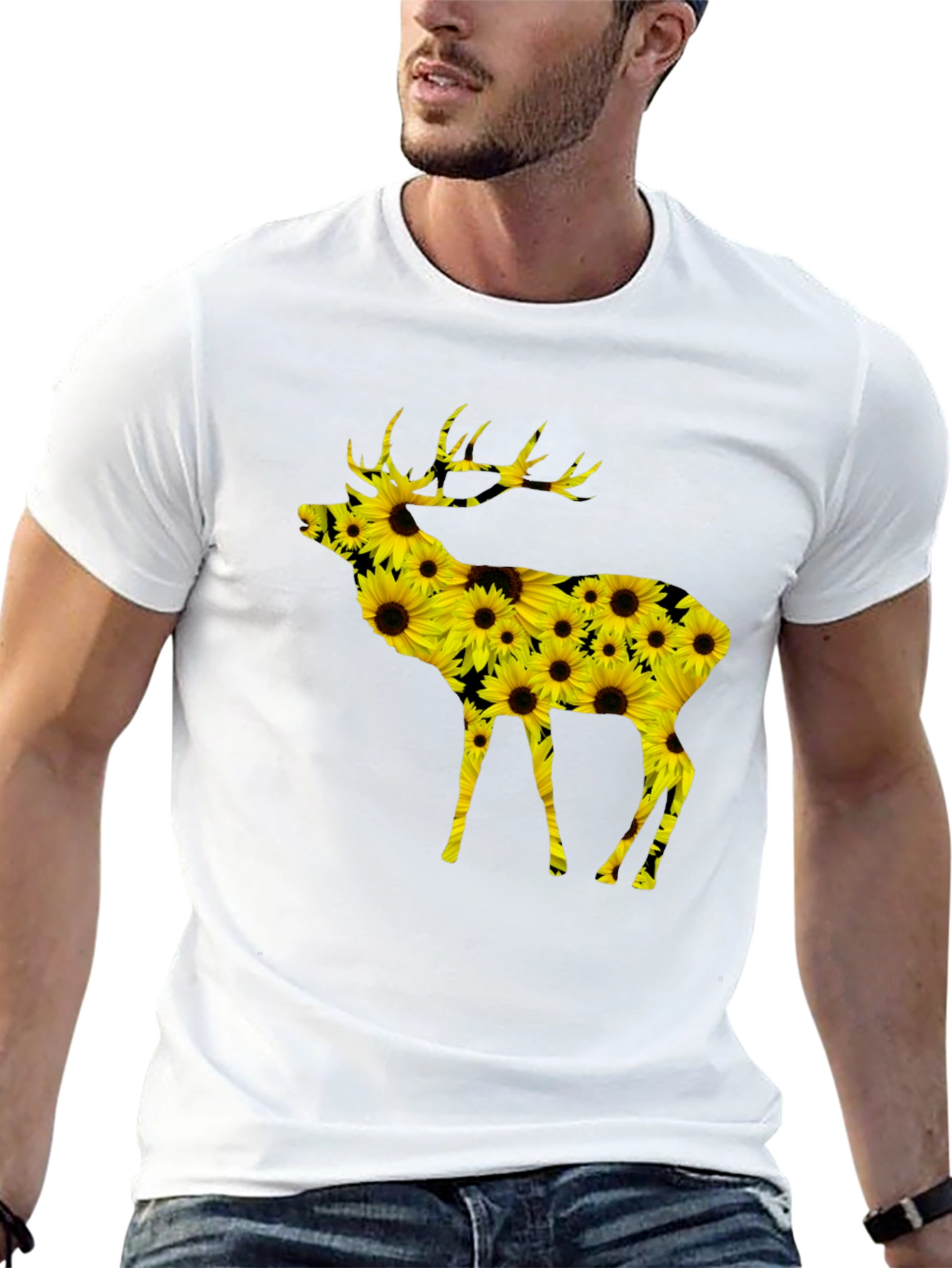 Sunflower Deer Graphic Tee - Black