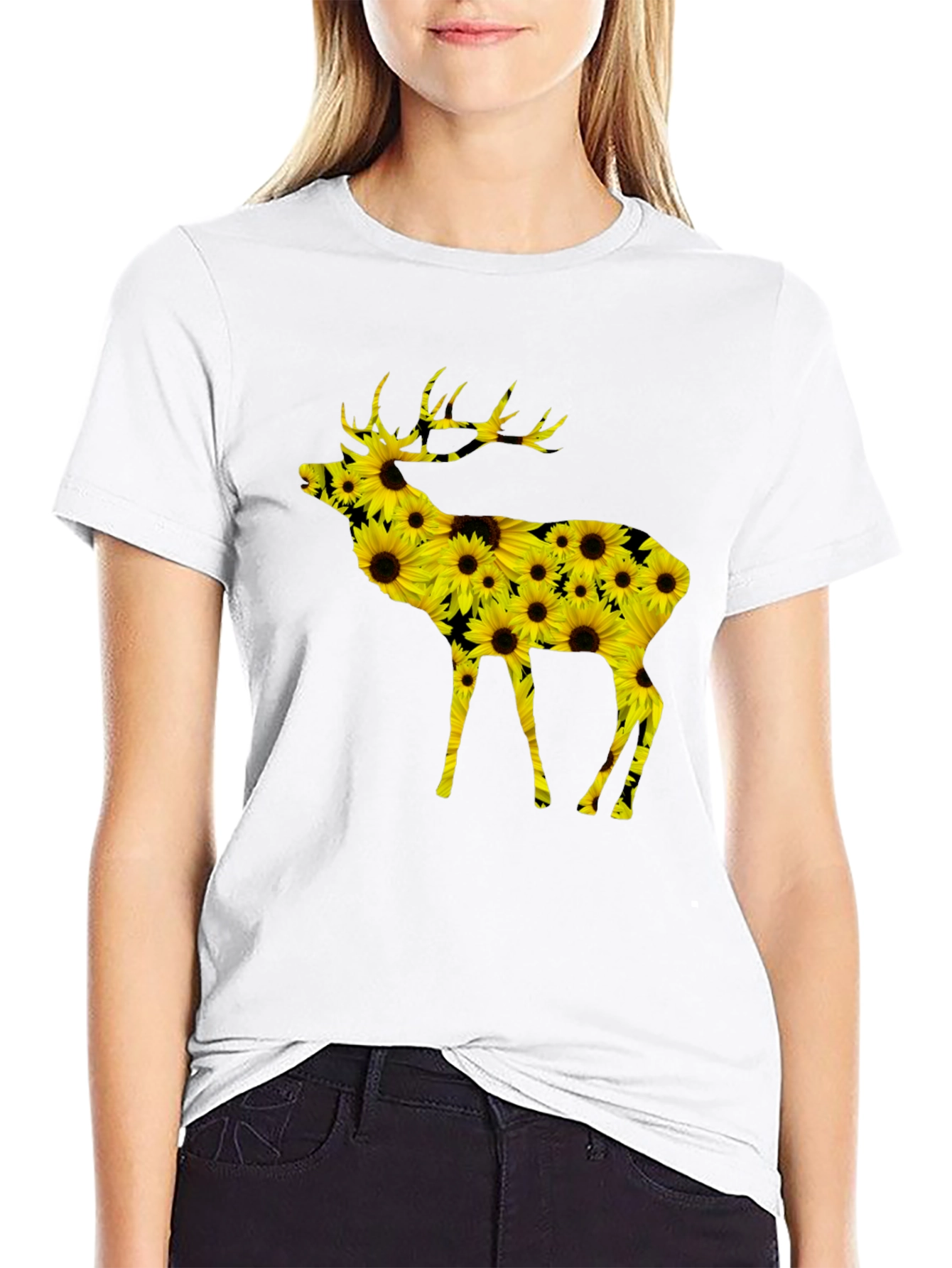 Sunflower Deer Graphic Tee - Black