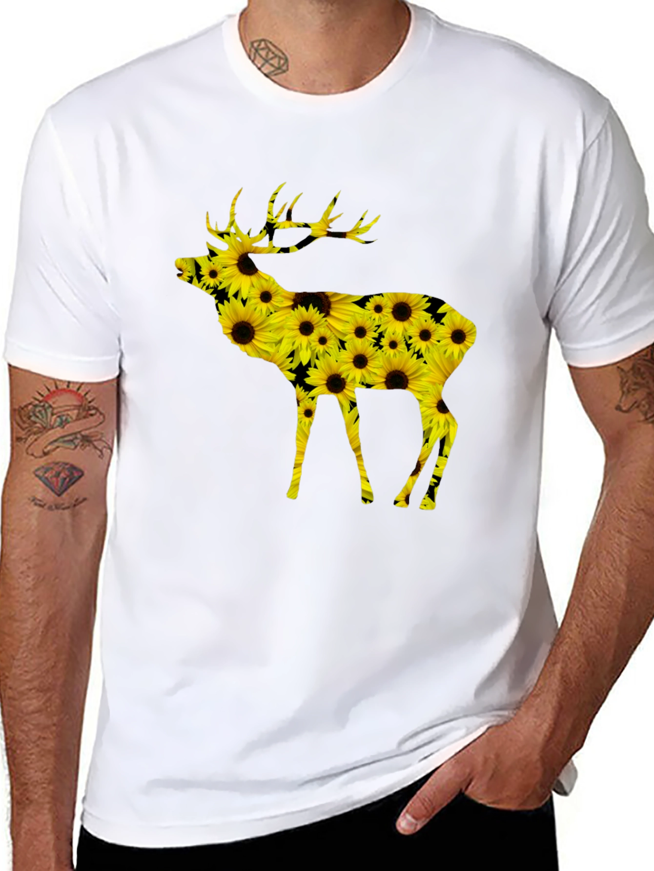 Sunflower Deer Graphic Tee - Black