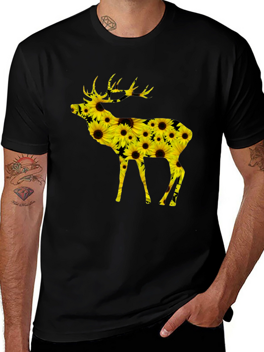 Sunflower Deer Graphic Tee - Black