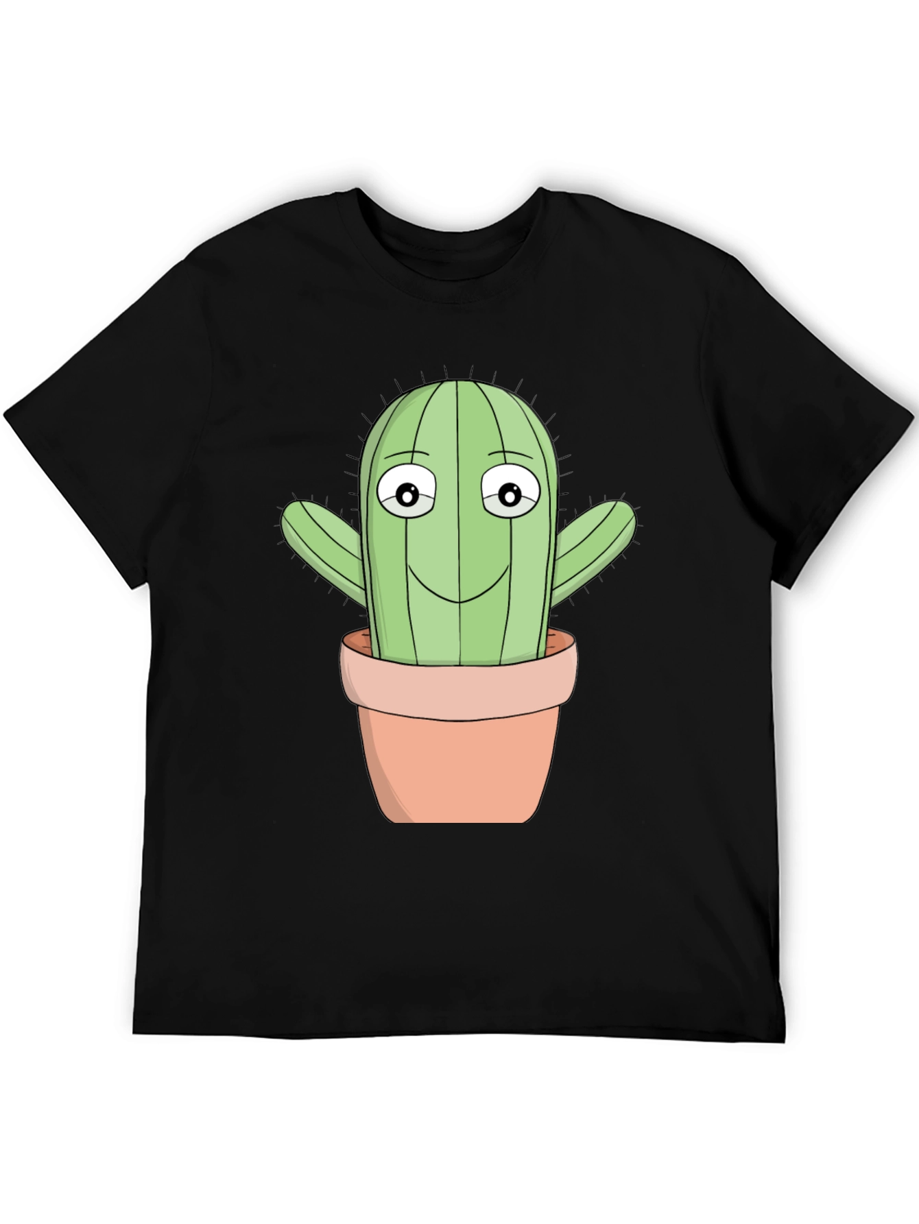 Cartoon Cactus T-Shirt - Black Cotton Blend