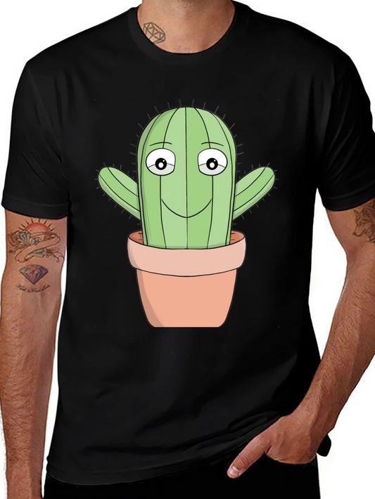 Cartoon Cactus T-Shirt - Black Cotton Blend