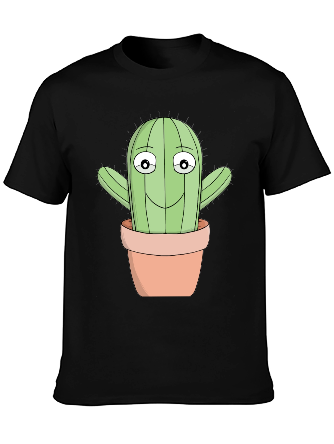 Cartoon Cactus T-Shirt - Black Cotton Blend