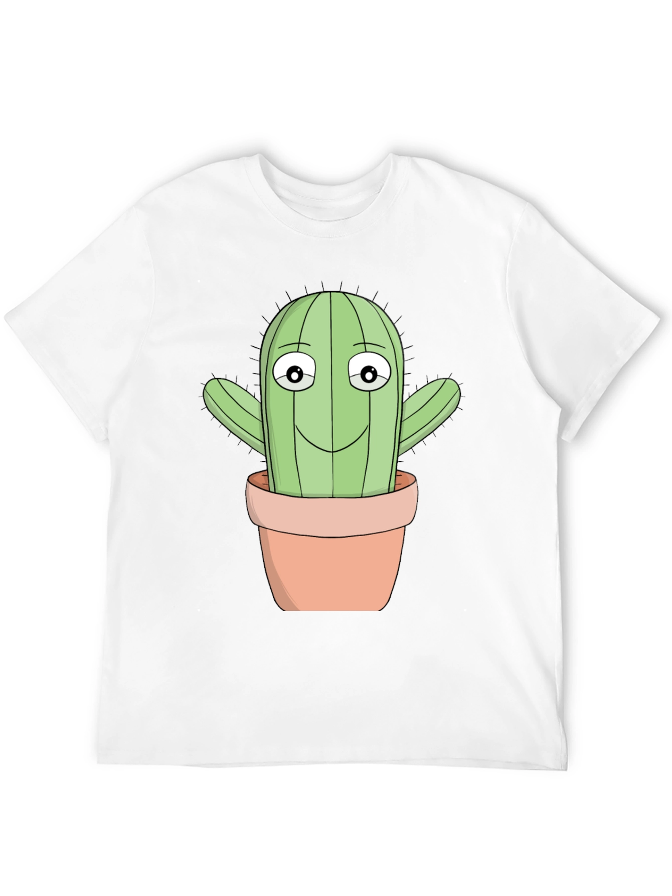 Cartoon Cactus T-Shirt - Black Cotton Blend