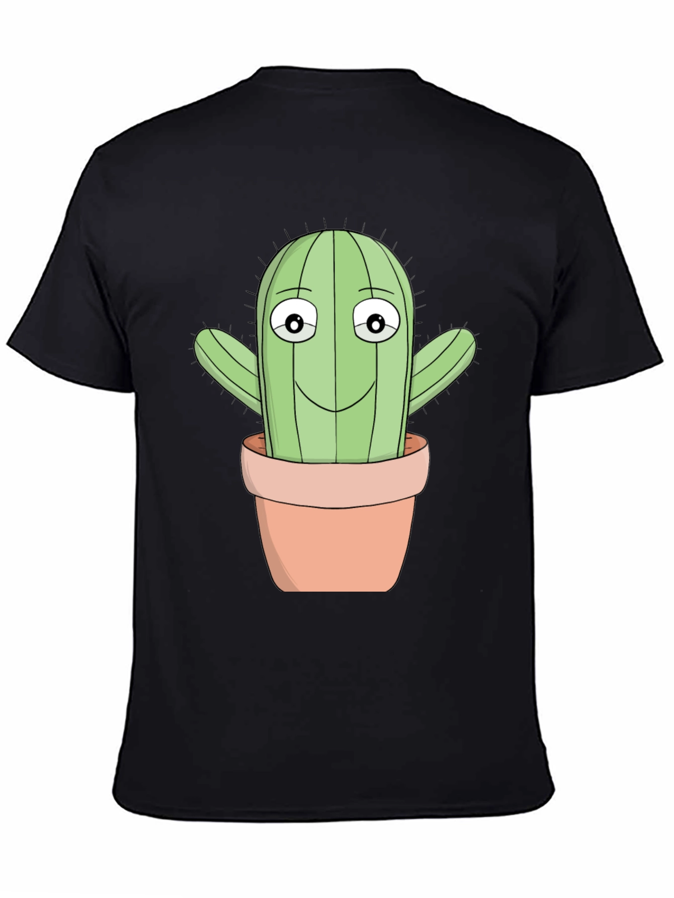 Cartoon Cactus T-Shirt - Black Cotton Blend