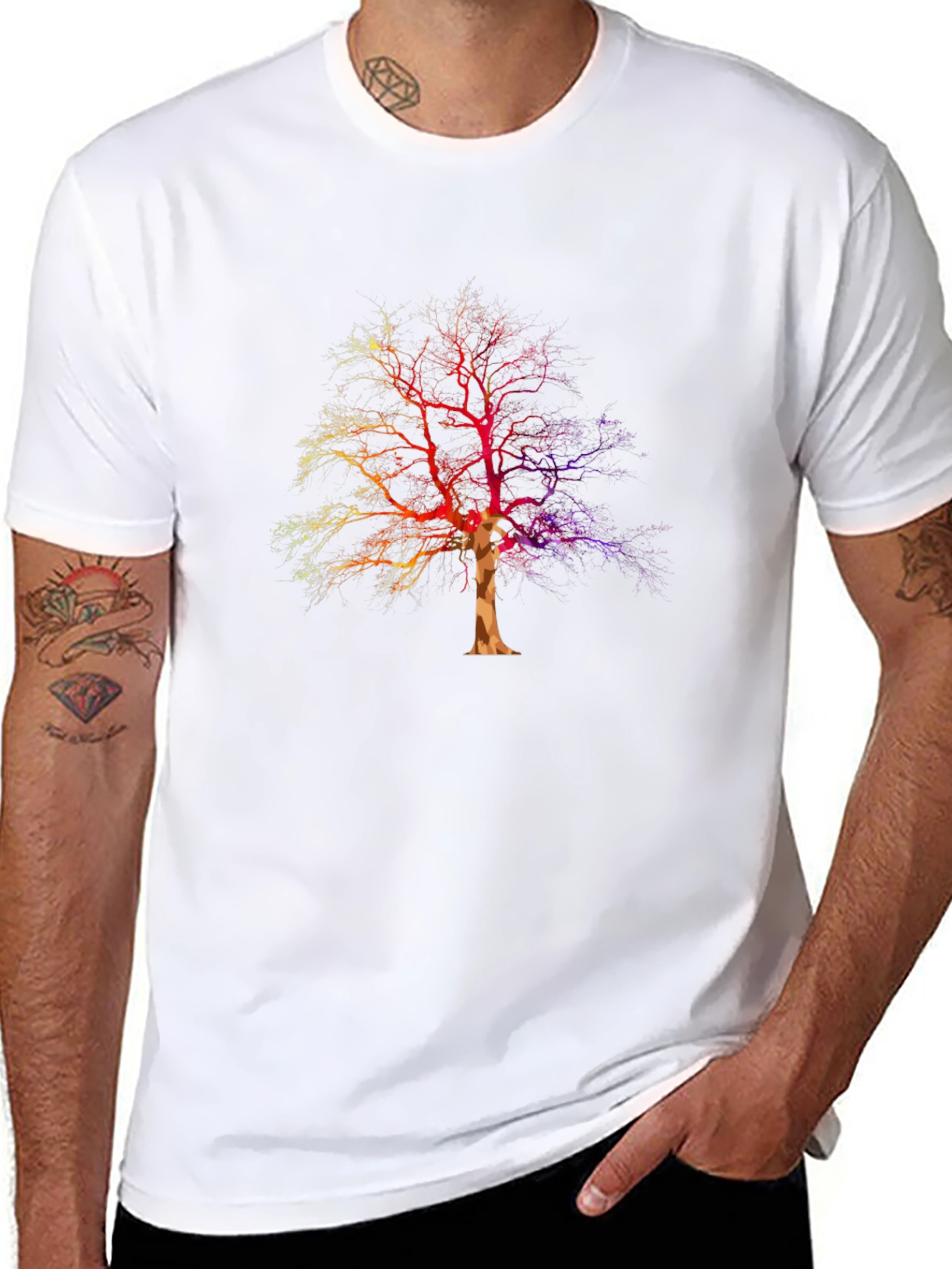 Rainbow Tree Graphic Tee - Unique Nature Design