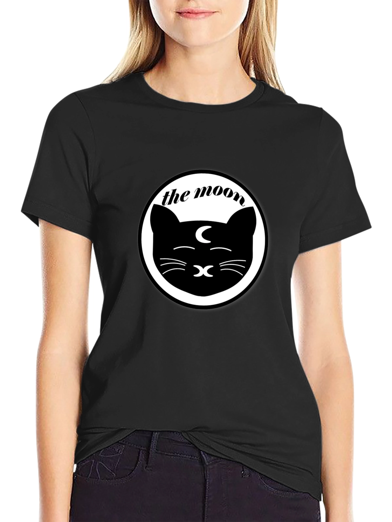 The Moon Cat Graphic Tee - Unisex Black T-Shirt