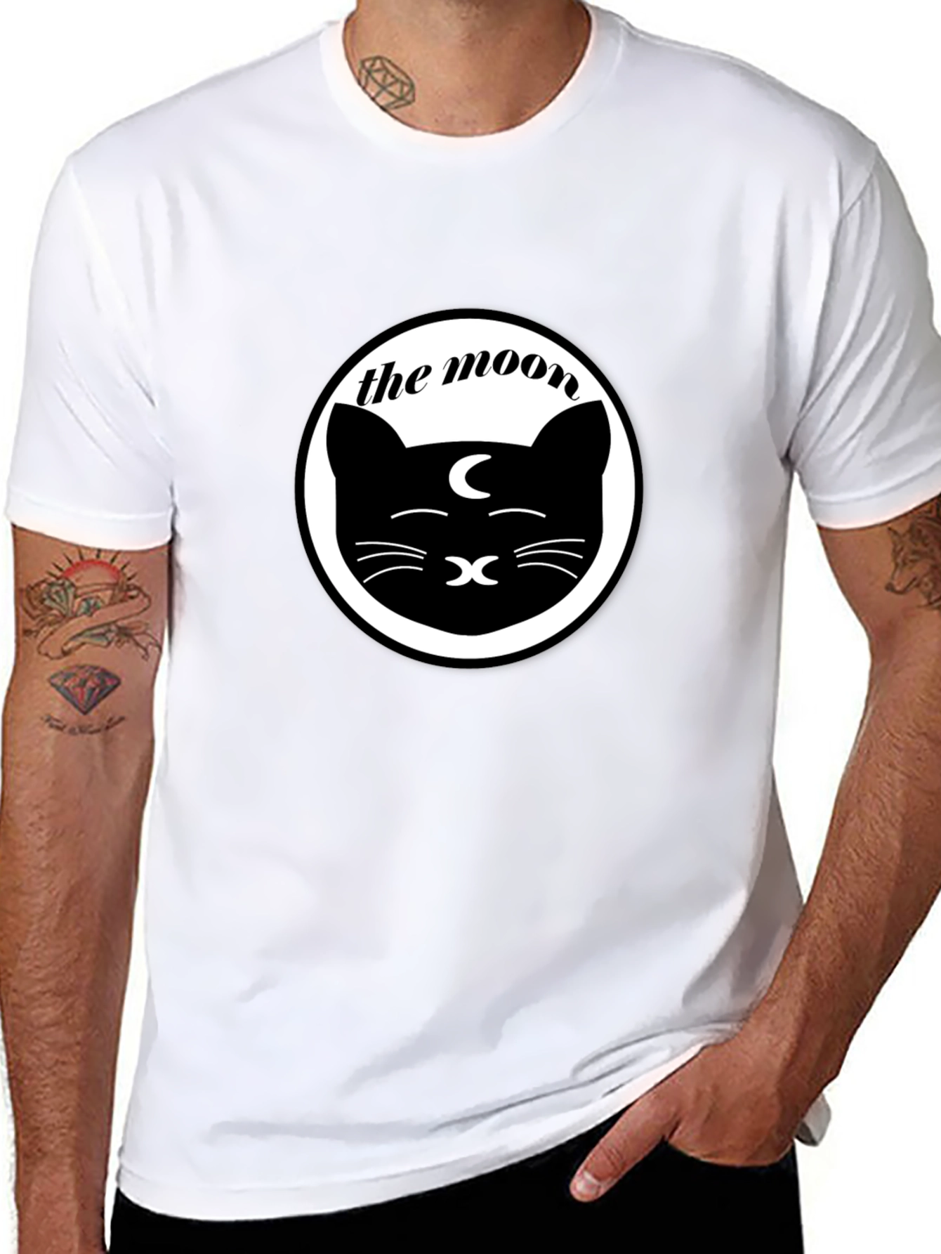 The Moon Cat Graphic Tee - Unisex Black T-Shirt
