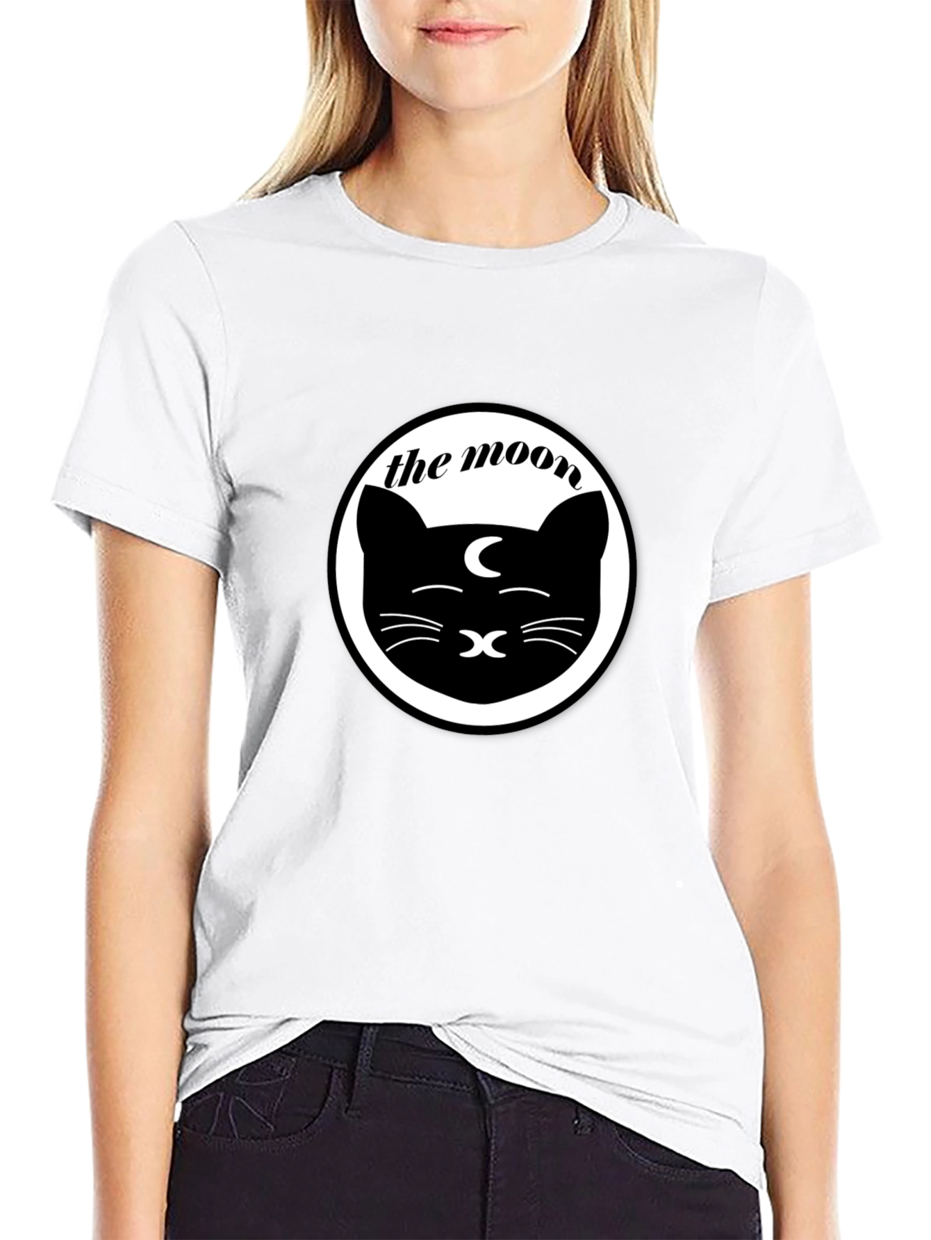The Moon Cat Graphic Tee - Unisex Black T-Shirt