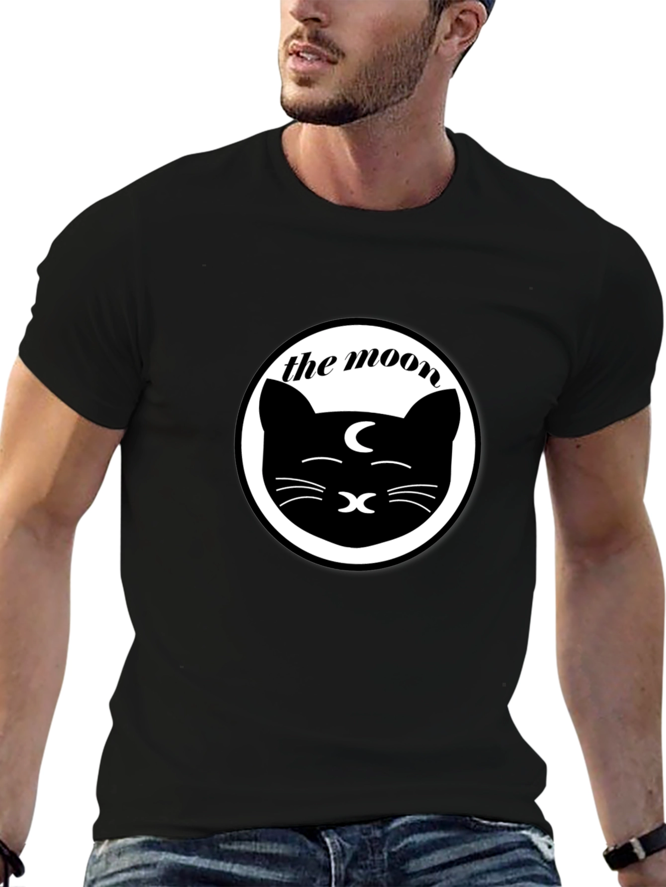The Moon Cat Graphic Tee - Unisex Black T-Shirt