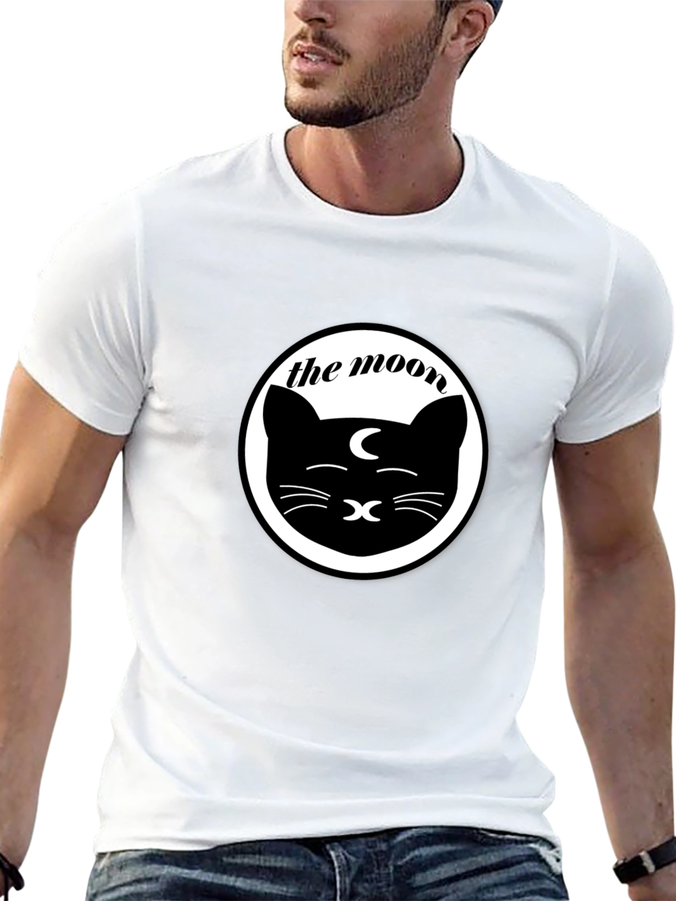 The Moon Cat Graphic Tee - Unisex Black T-Shirt