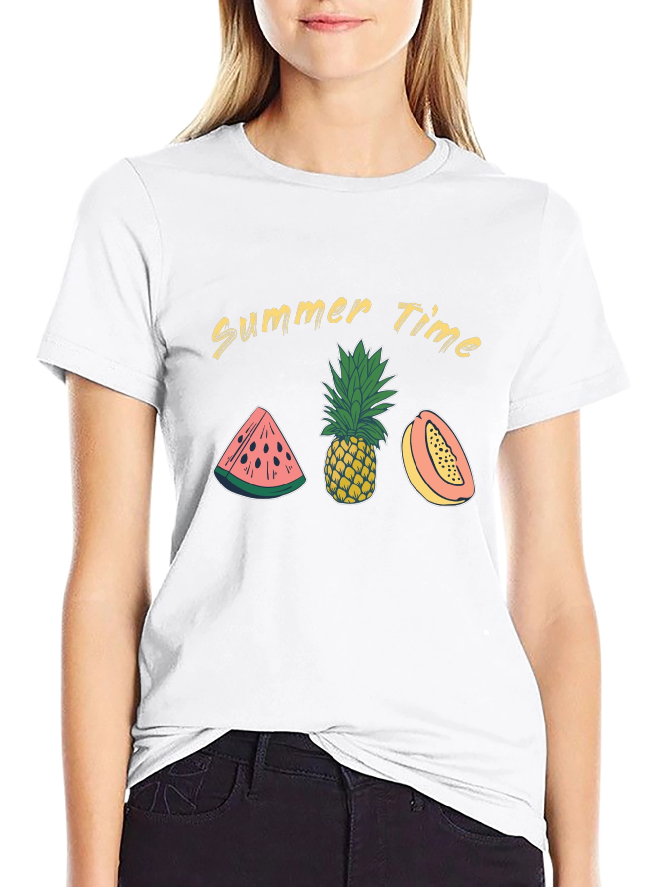 Summer Time Fruit Graphic Black T-Shirt