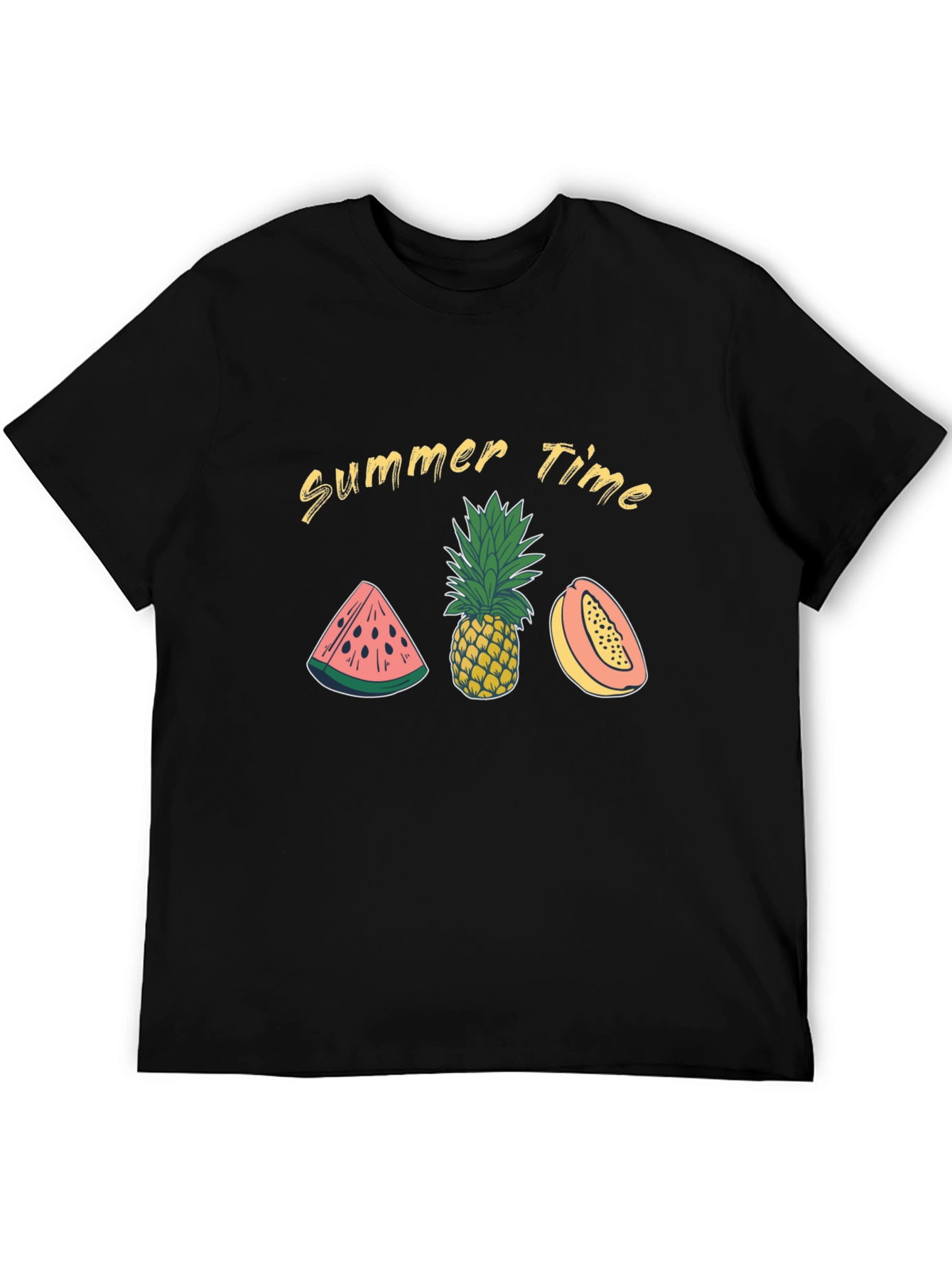 Summer Time Fruit Graphic Black T-Shirt
