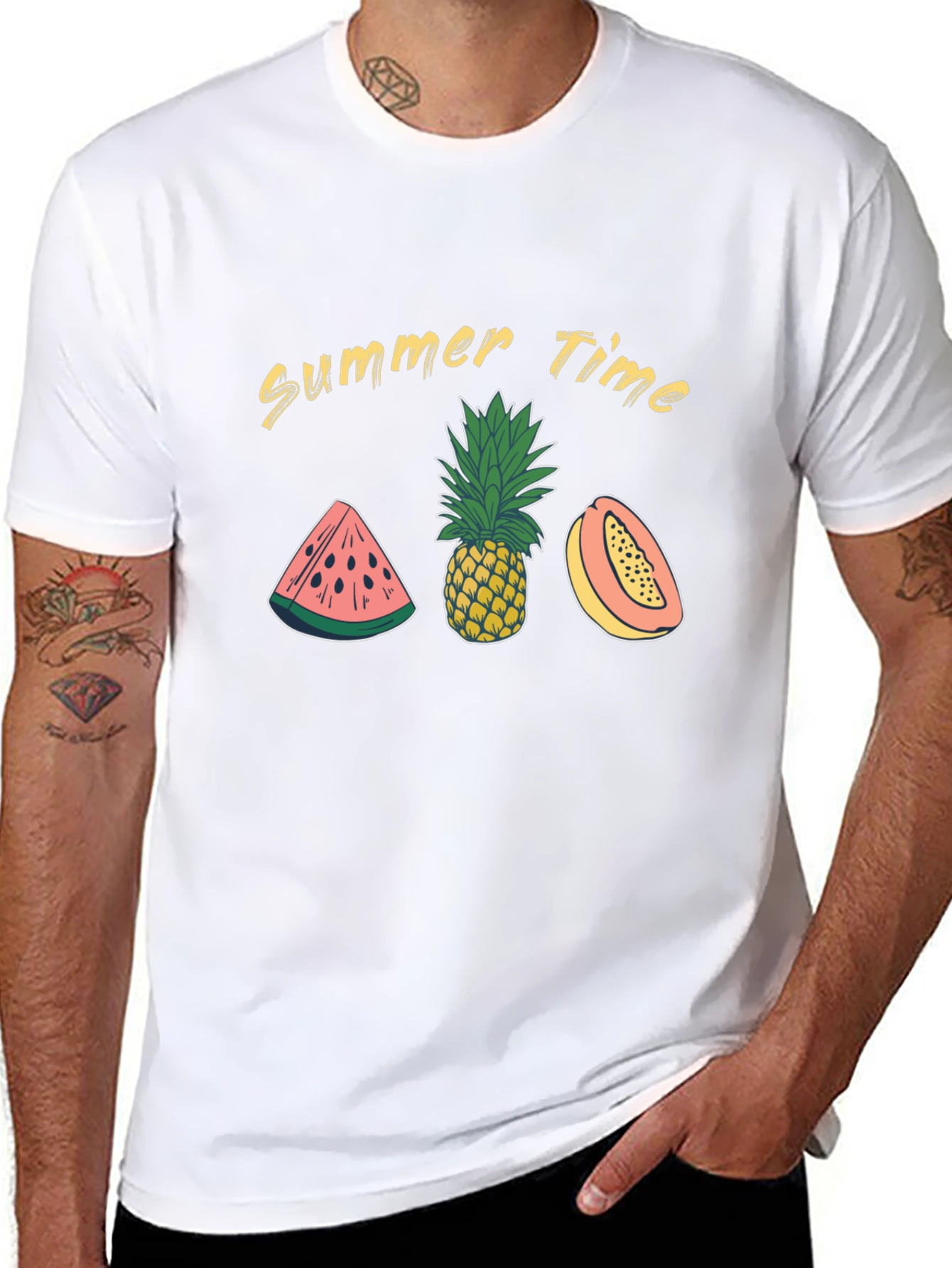 Summer Time Fruit Graphic Black T-Shirt