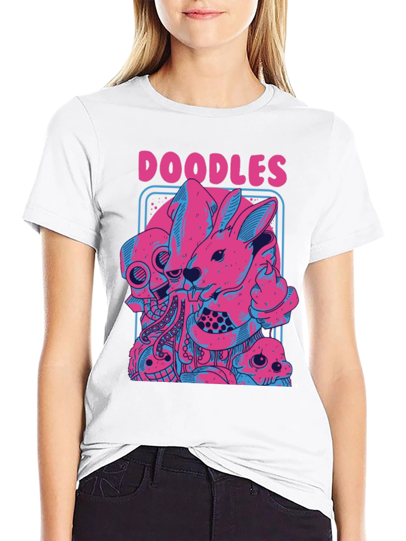 Doodles Graphic Tee - Unique Pink & Blue Design