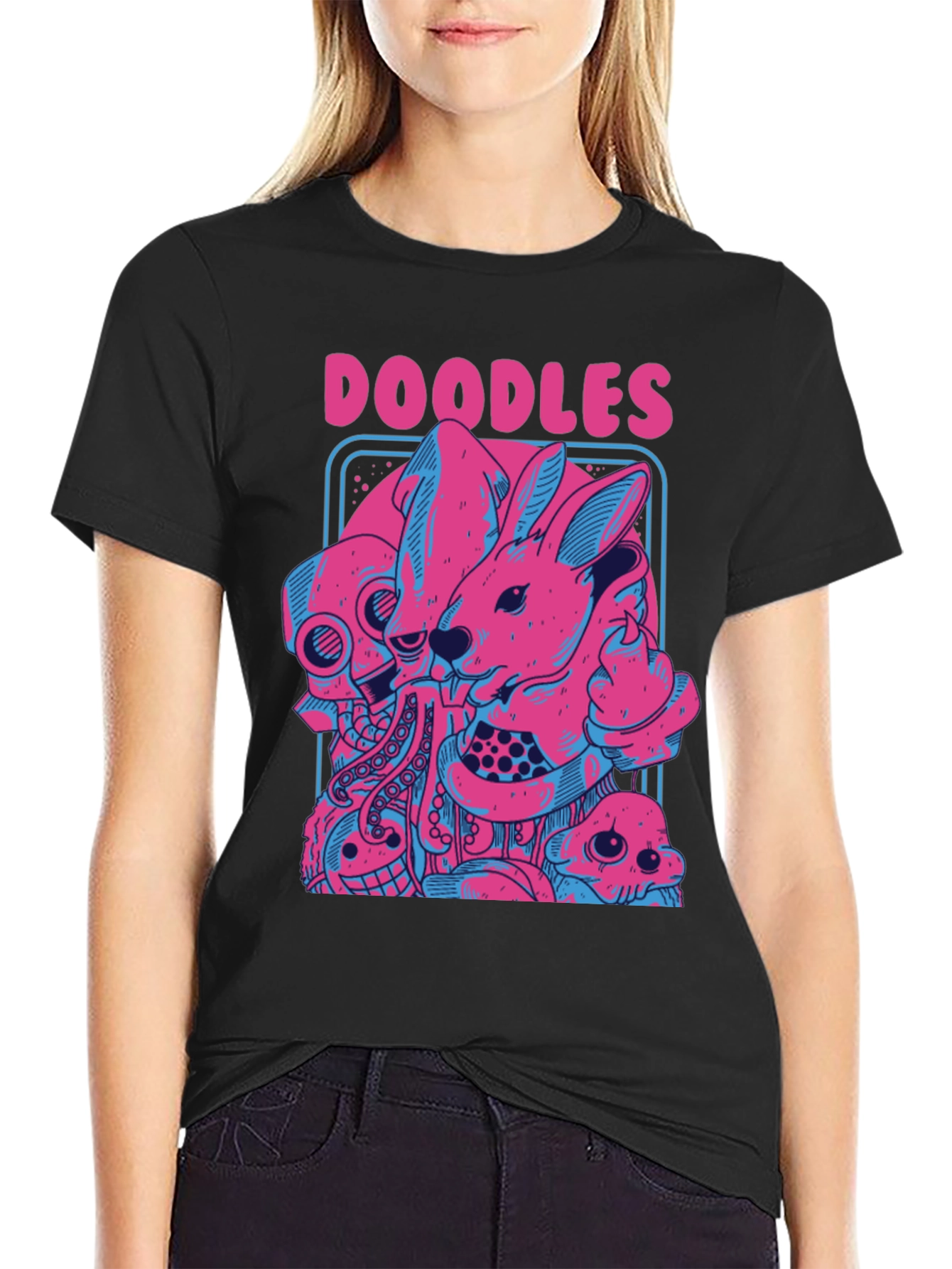 Doodles Graphic Tee - Unique Pink & Blue Design