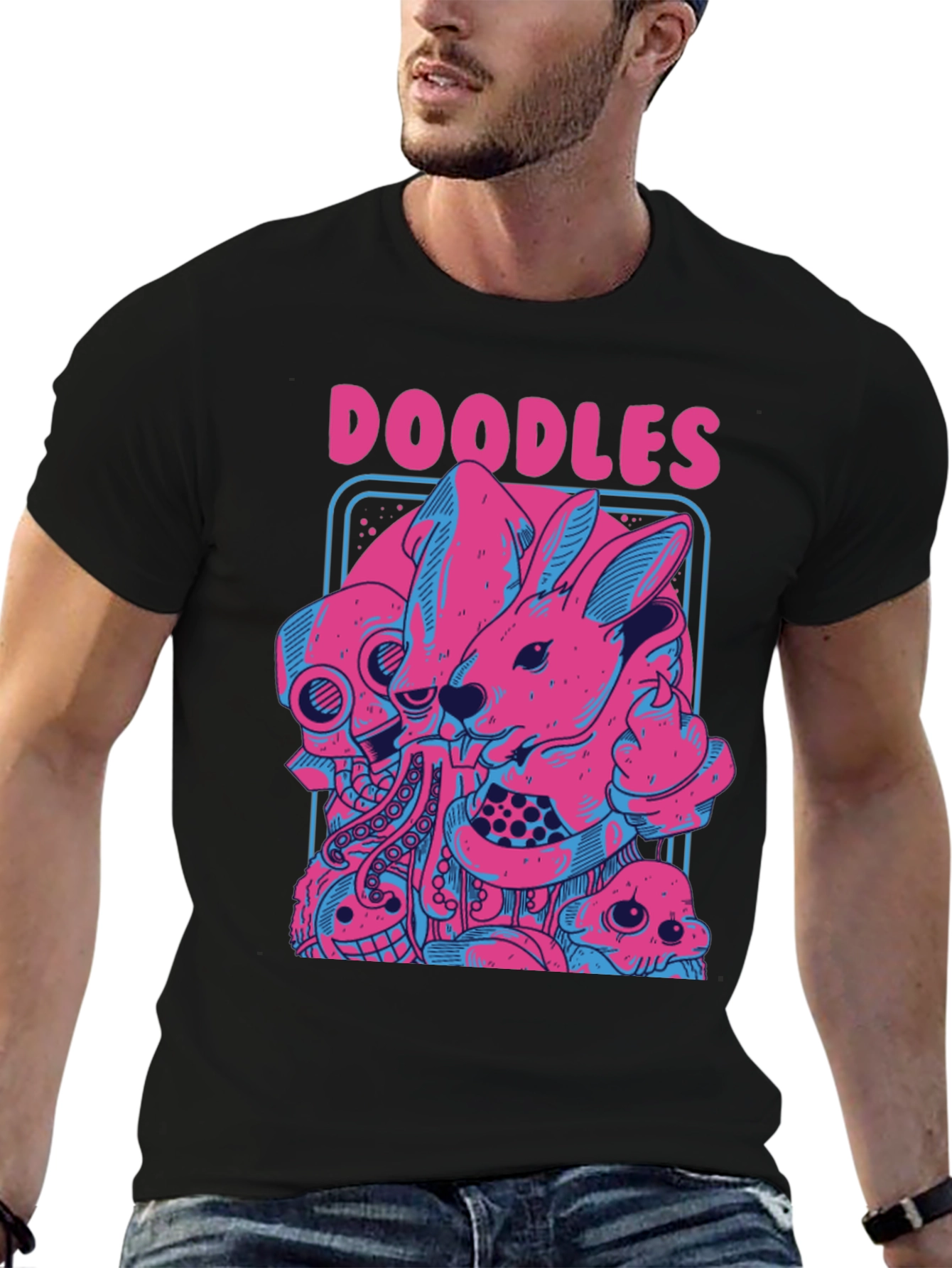 Doodles Graphic Tee - Unique Pink & Blue Design