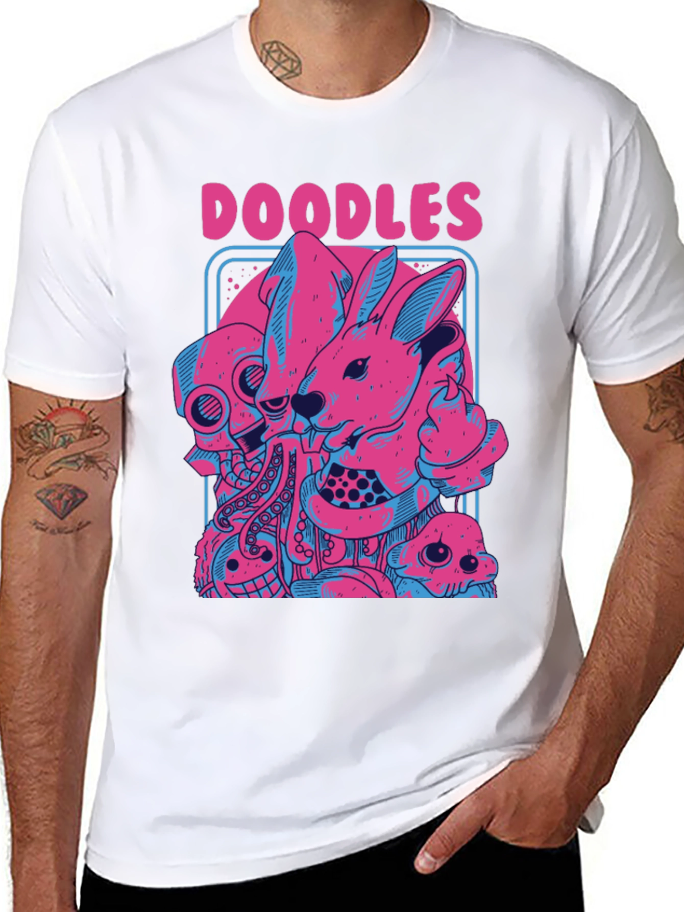 Doodles Graphic Tee - Unique Pink & Blue Design