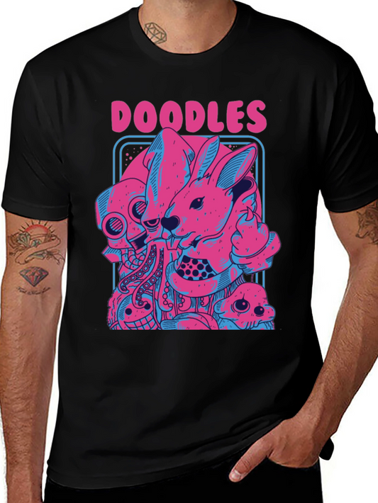 Doodles Graphic Tee - Unique Pink & Blue Design