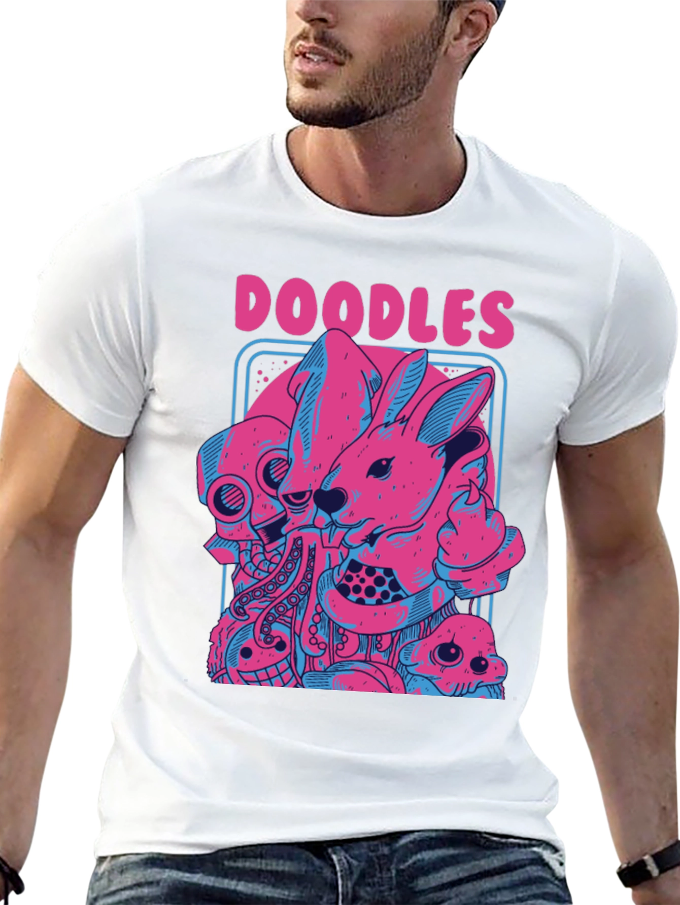 Doodles Graphic Tee - Unique Pink & Blue Design