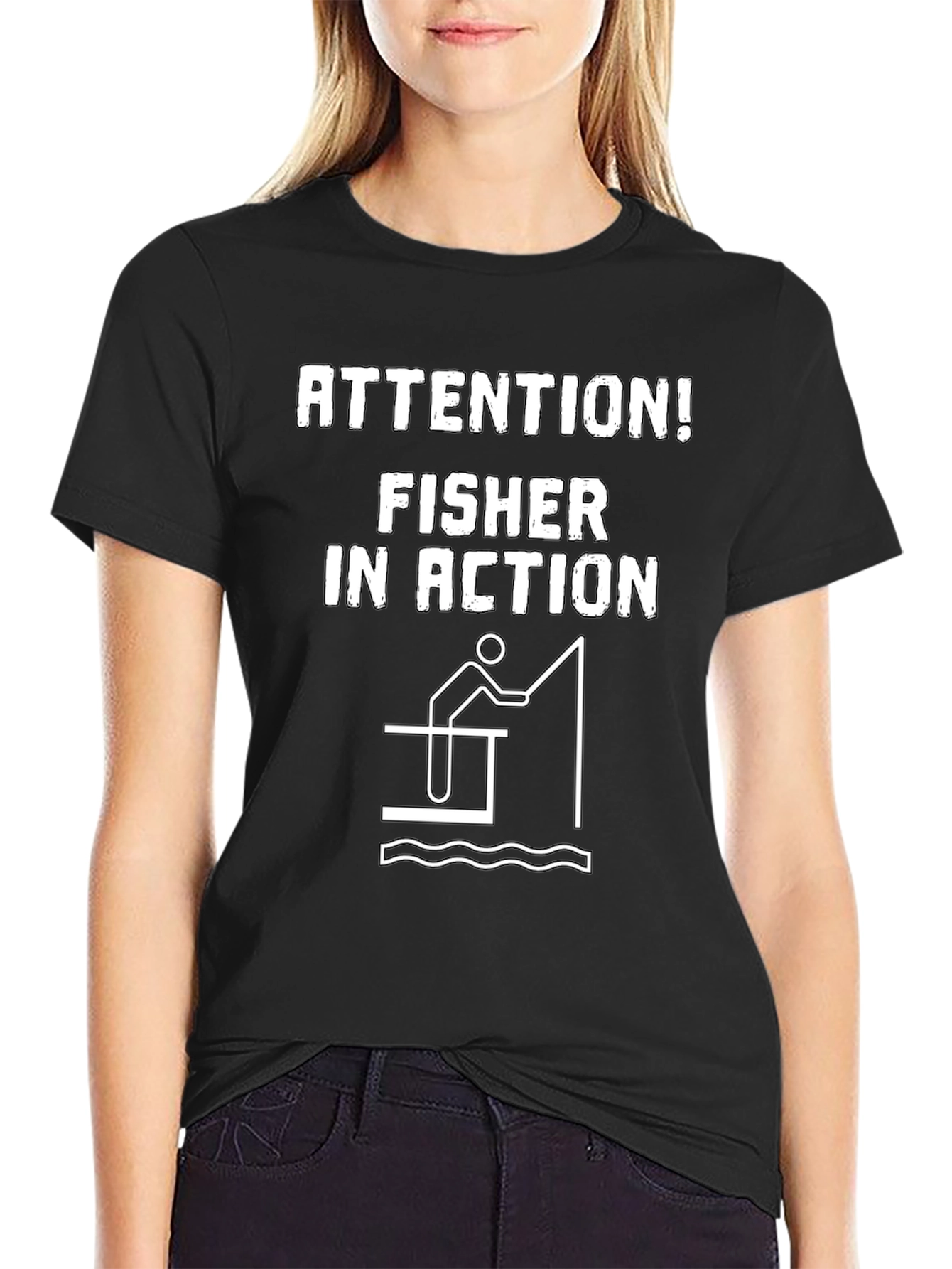 Attention! Fisher In Action Black T-Shirt