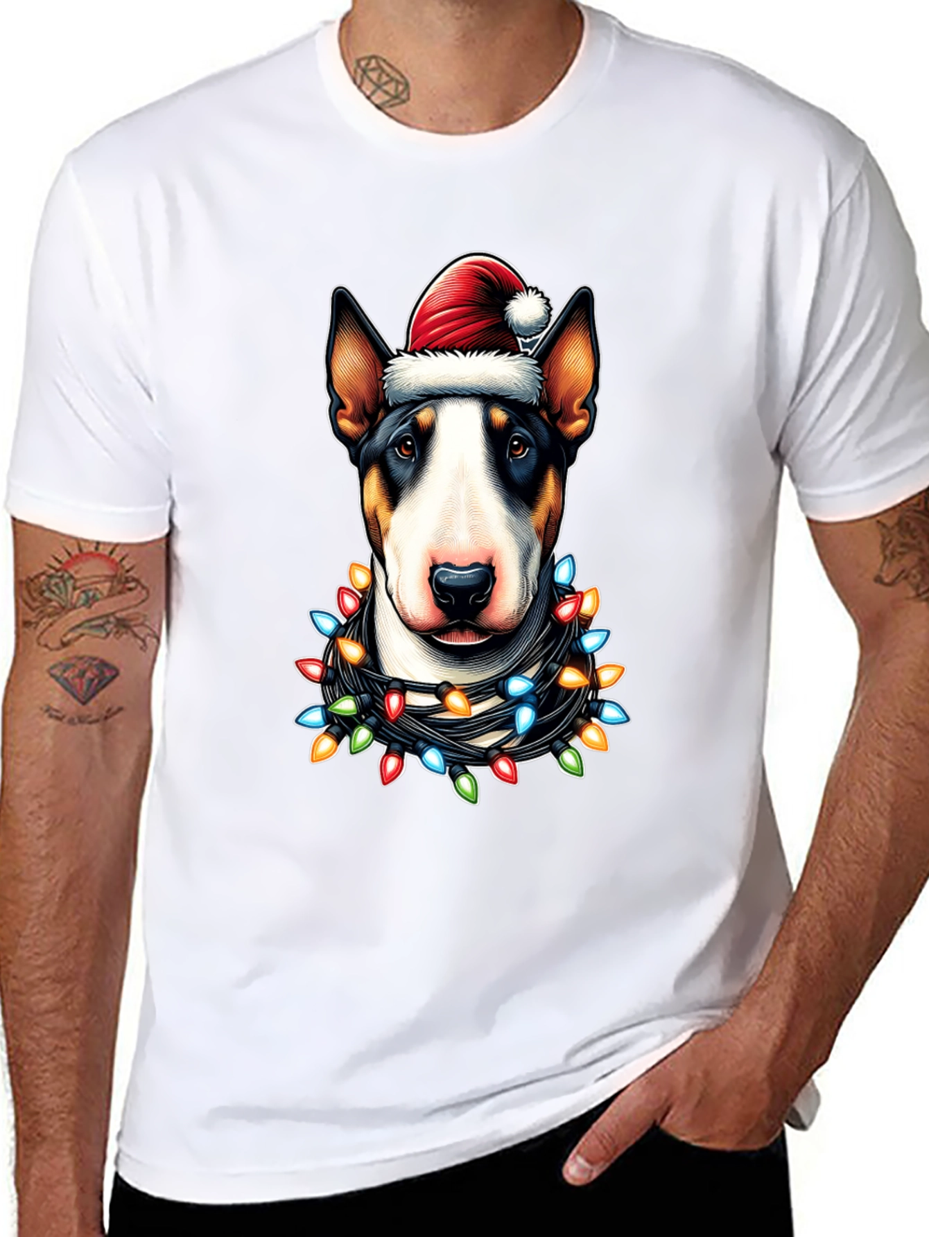 Festive Bull Terrier Christmas Lights T-Shirt