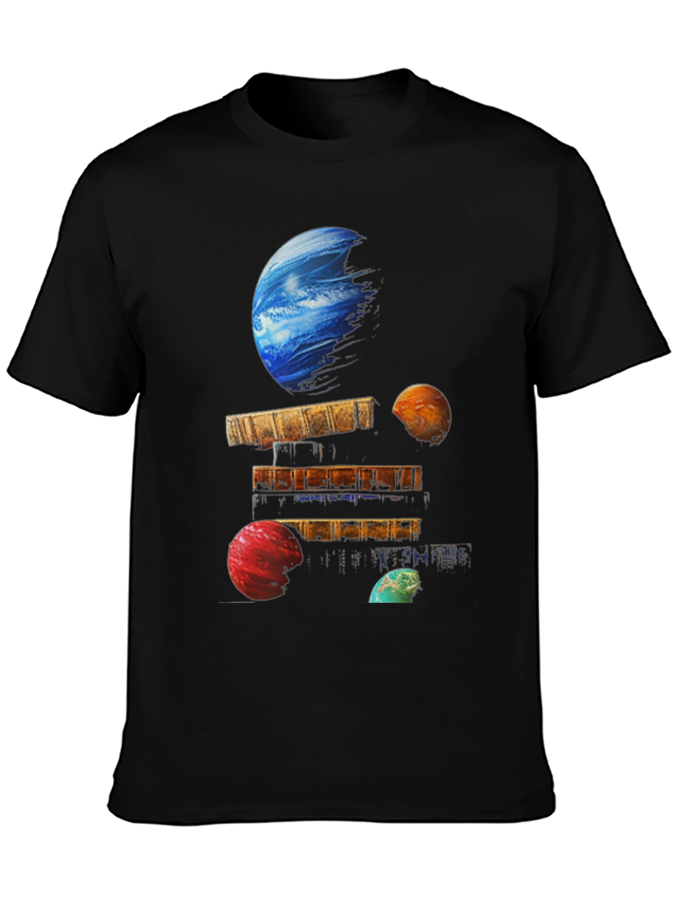 Planets on Books Black T-Shirt