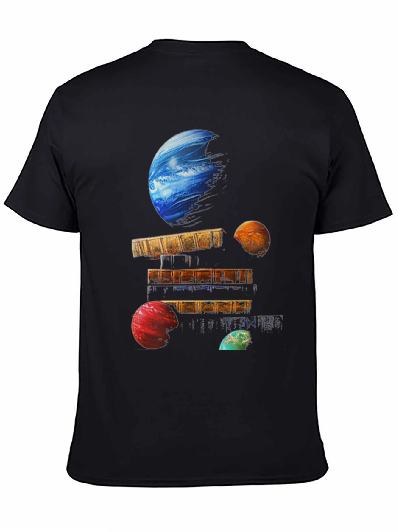 Planets on Books Black T-Shirt