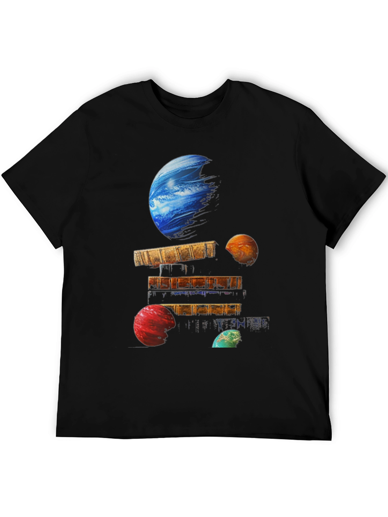 Planets on Books Black T-Shirt