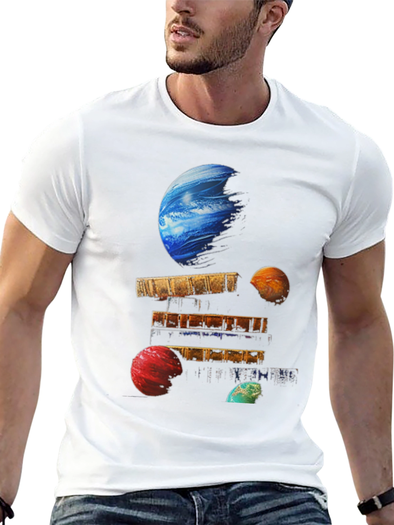 Planets on Books Black T-Shirt