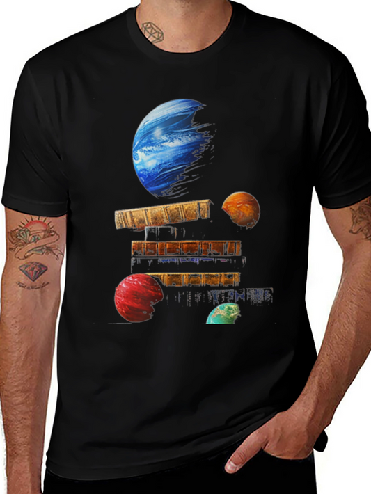 Planets on Books Black T-Shirt
