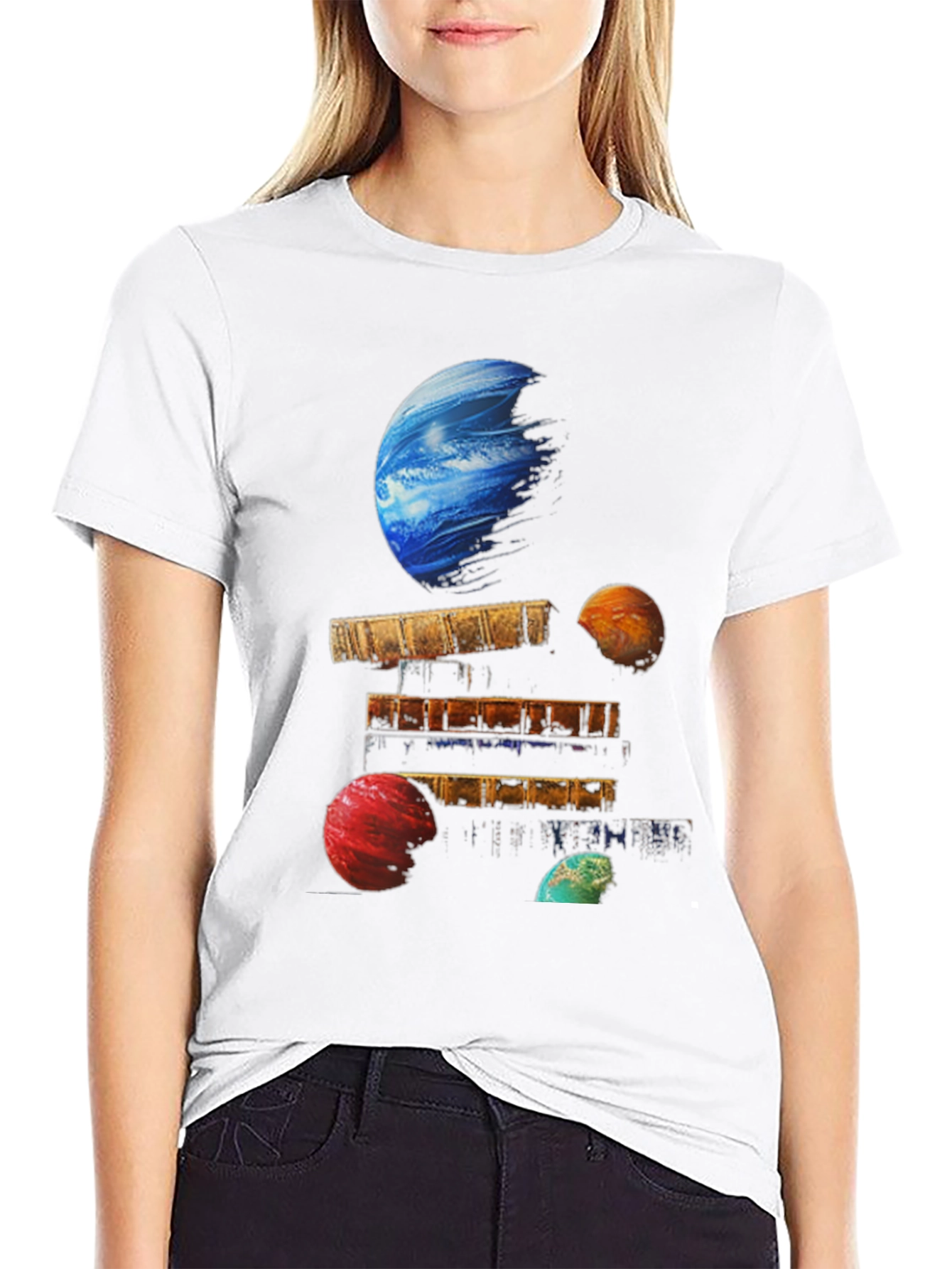 Planets on Books Black T-Shirt